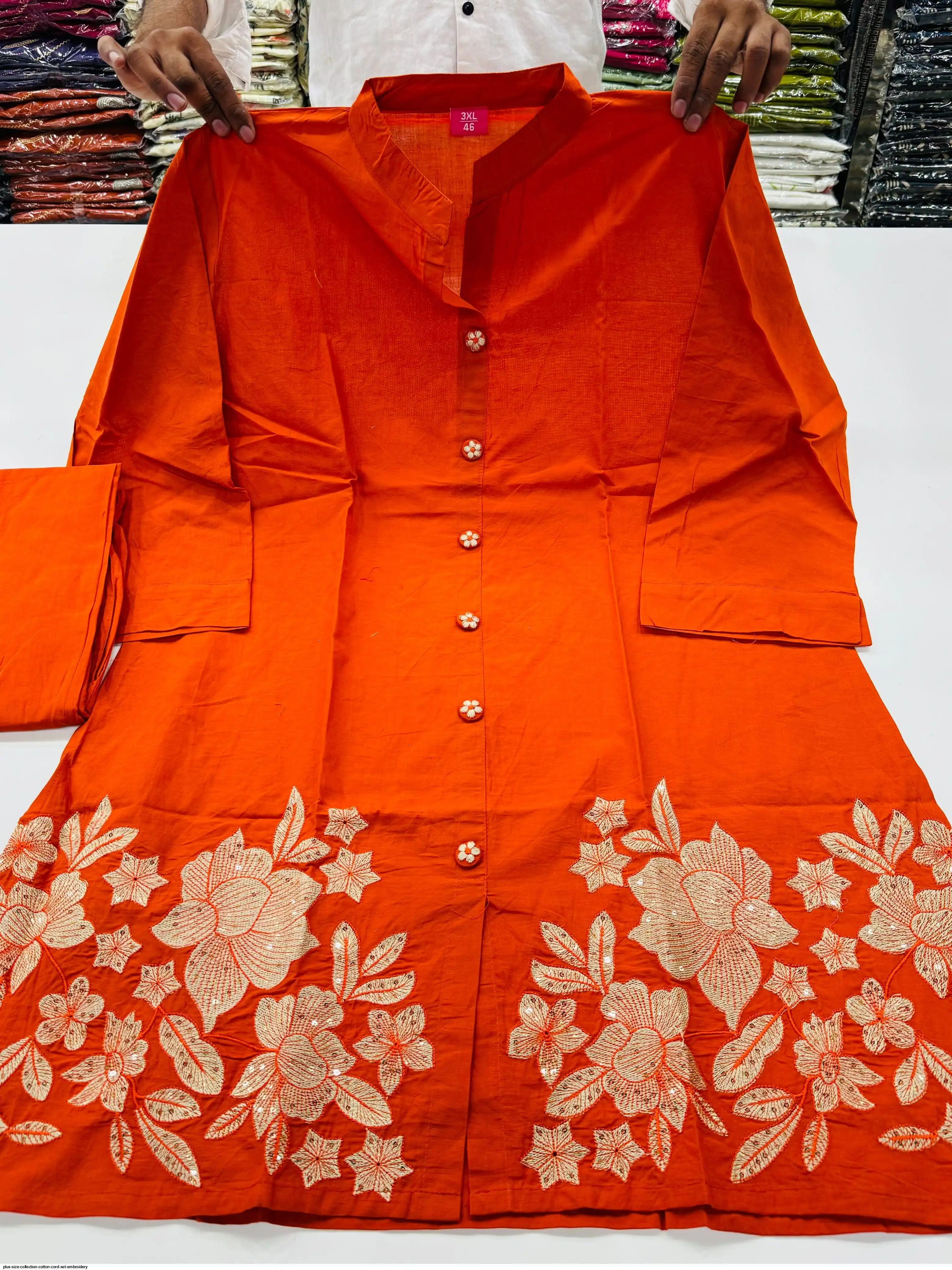 PLUS SIZE COLLECTION COTTON CORD SET EMBROIDERY A