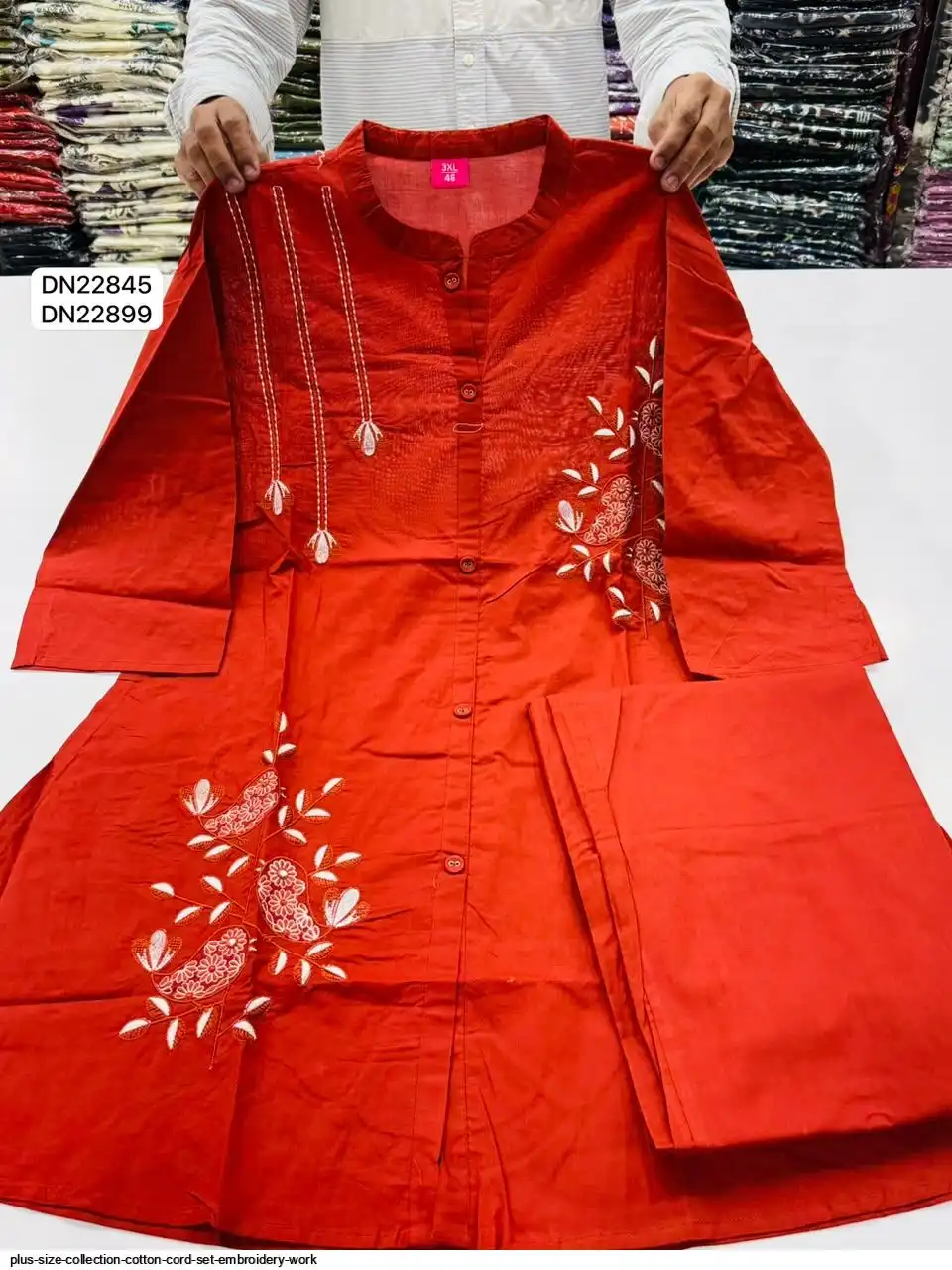PLUS SIZE COLLECTION COTTON CORD SET EMBROIDERY WORK B