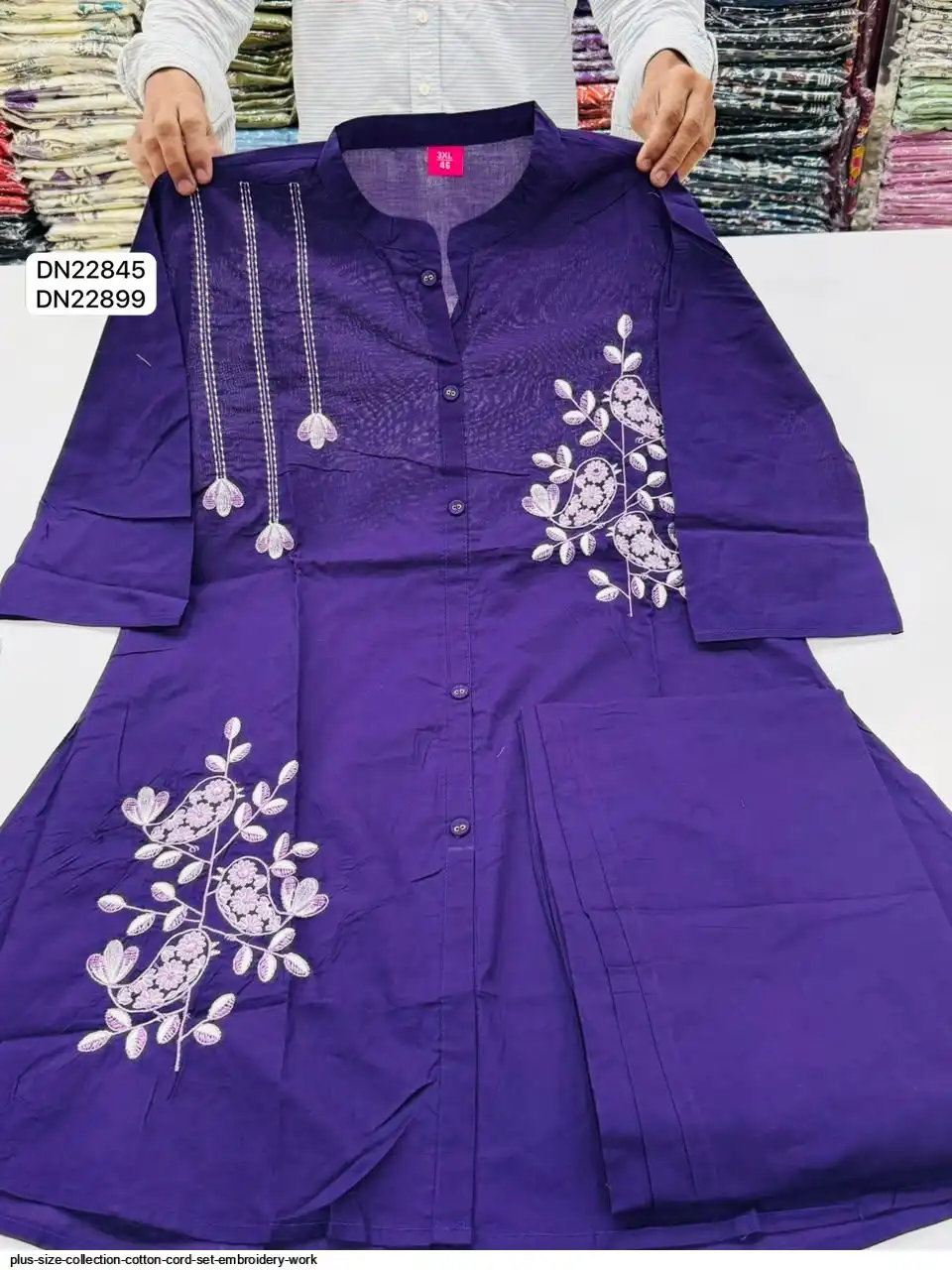 PLUS SIZE COLLECTION COTTON CORD SET EMBROIDERY WORK C