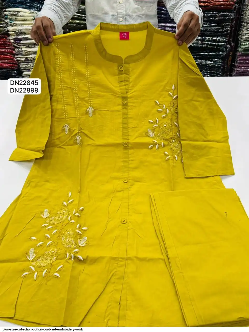PLUS SIZE COLLECTION COTTON CORD SET EMBROIDERY WORK A