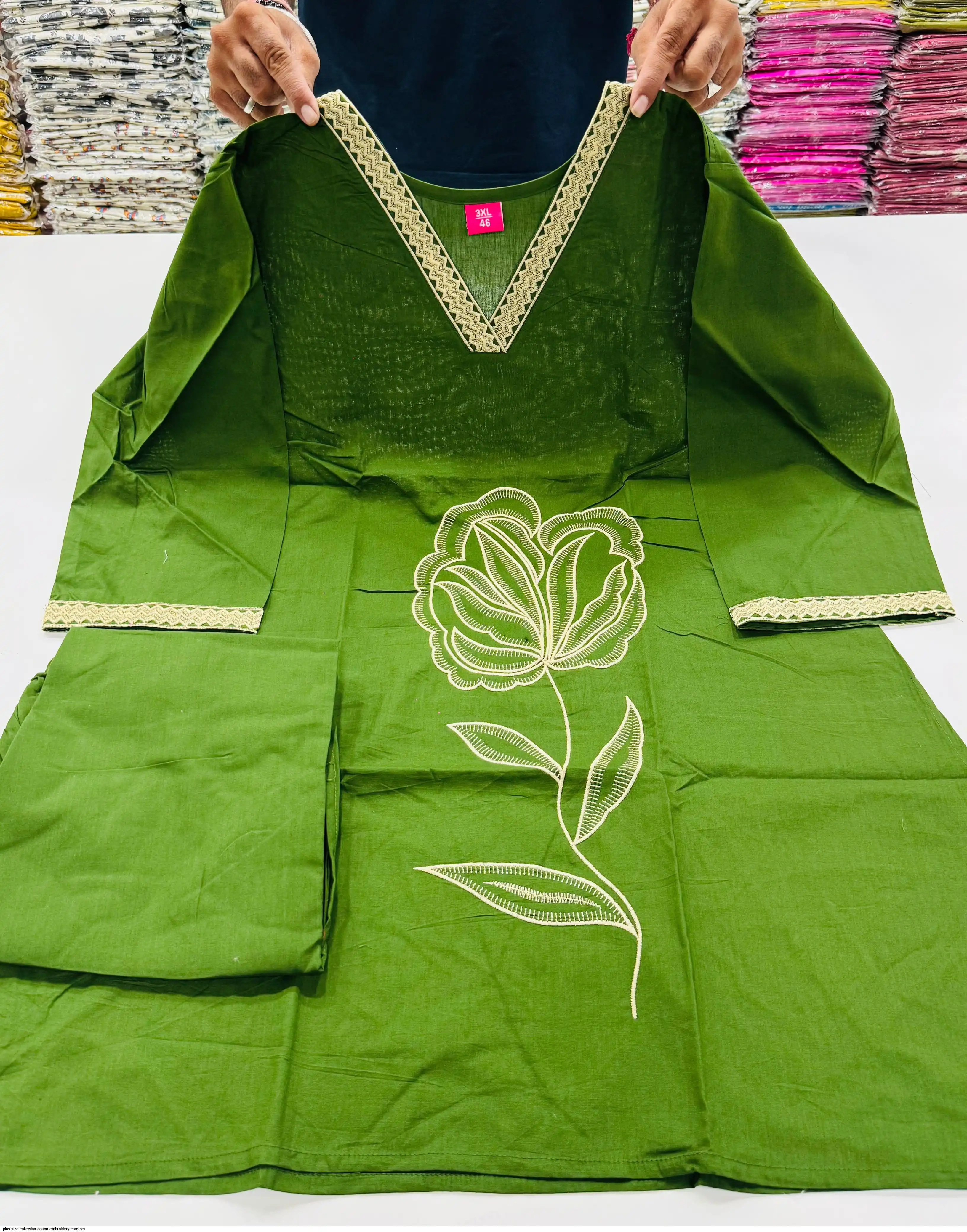 PLUS SIZE COLLECTION COTTON EMBROIDERY CORD SET A