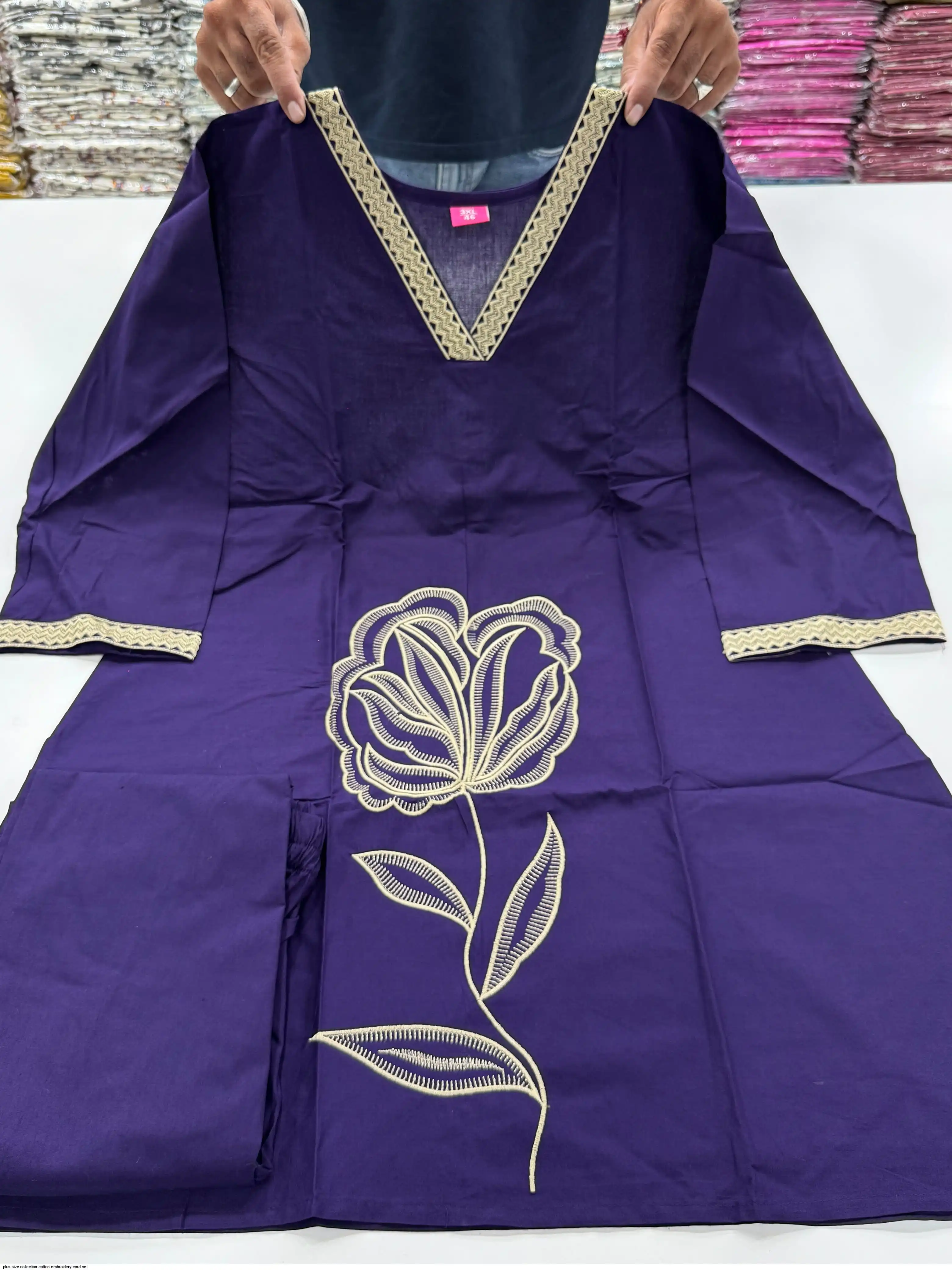 PLUS SIZE COLLECTION COTTON EMBROIDERY CORD SET B