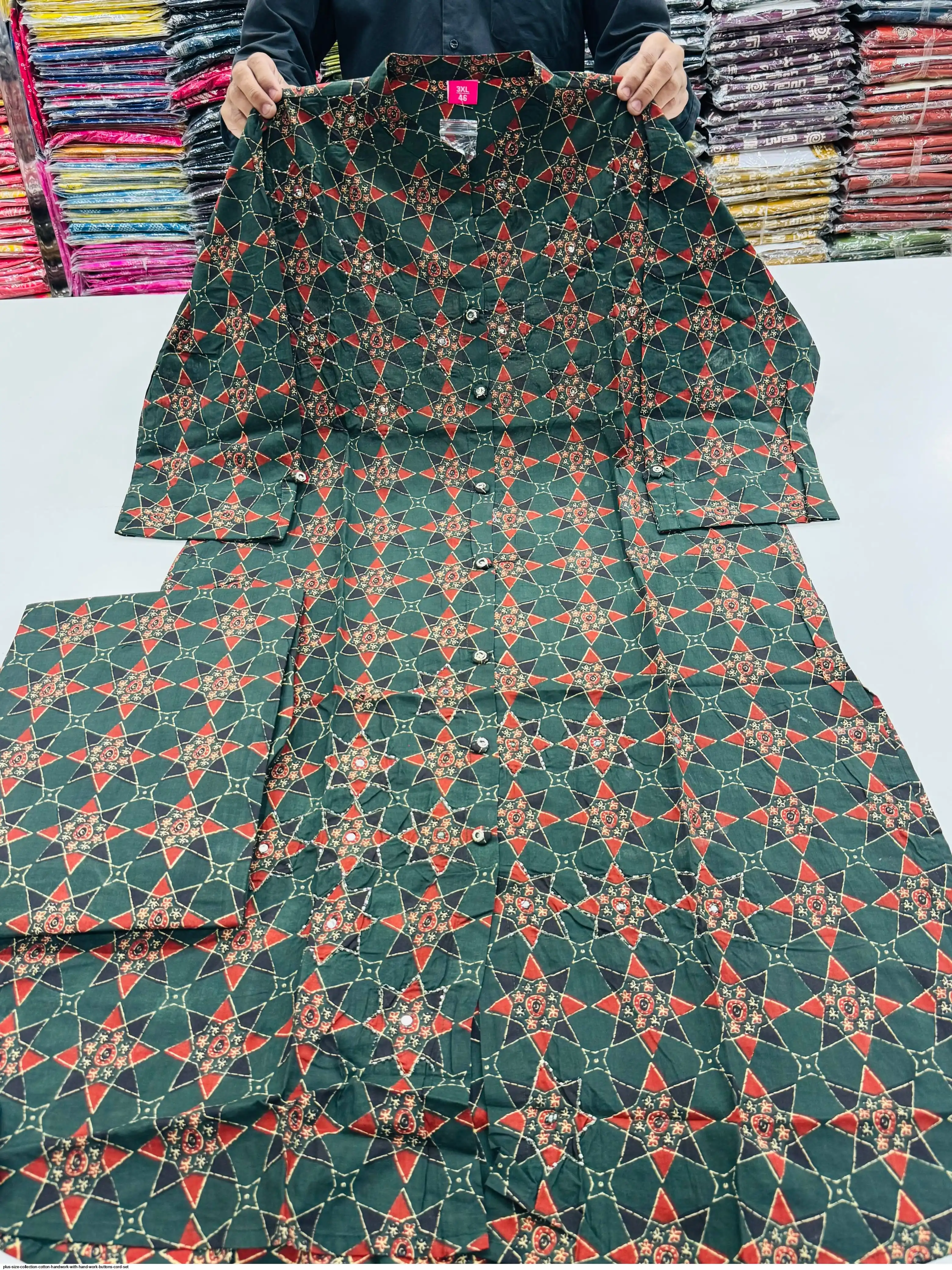 PLUS SIZE COLLECTION COTTON HANDWORK WITH HAND WORK BUTTONS CORD SET D