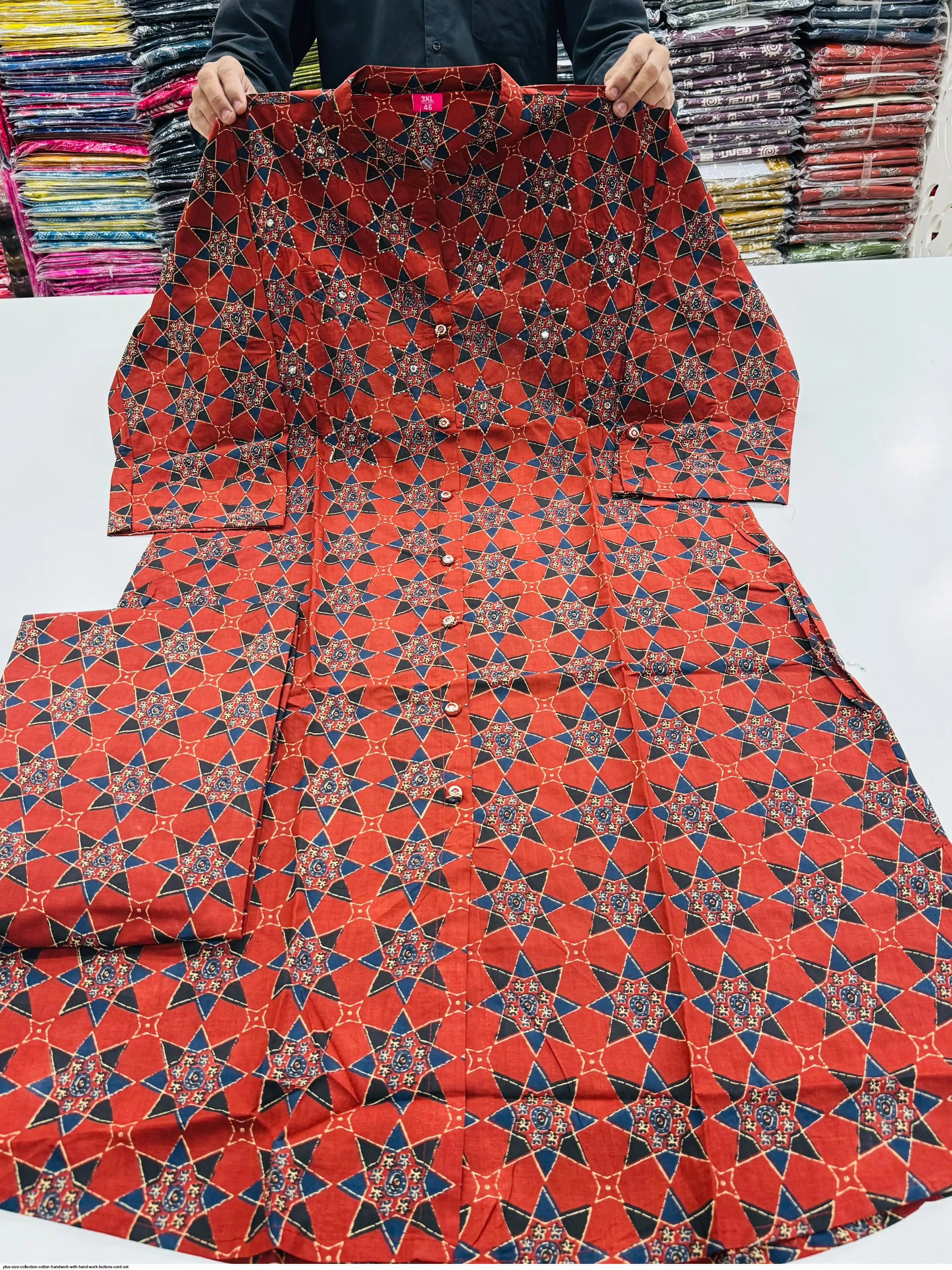 PLUS SIZE COLLECTION COTTON HANDWORK WITH HAND WORK BUTTONS CORD SET E