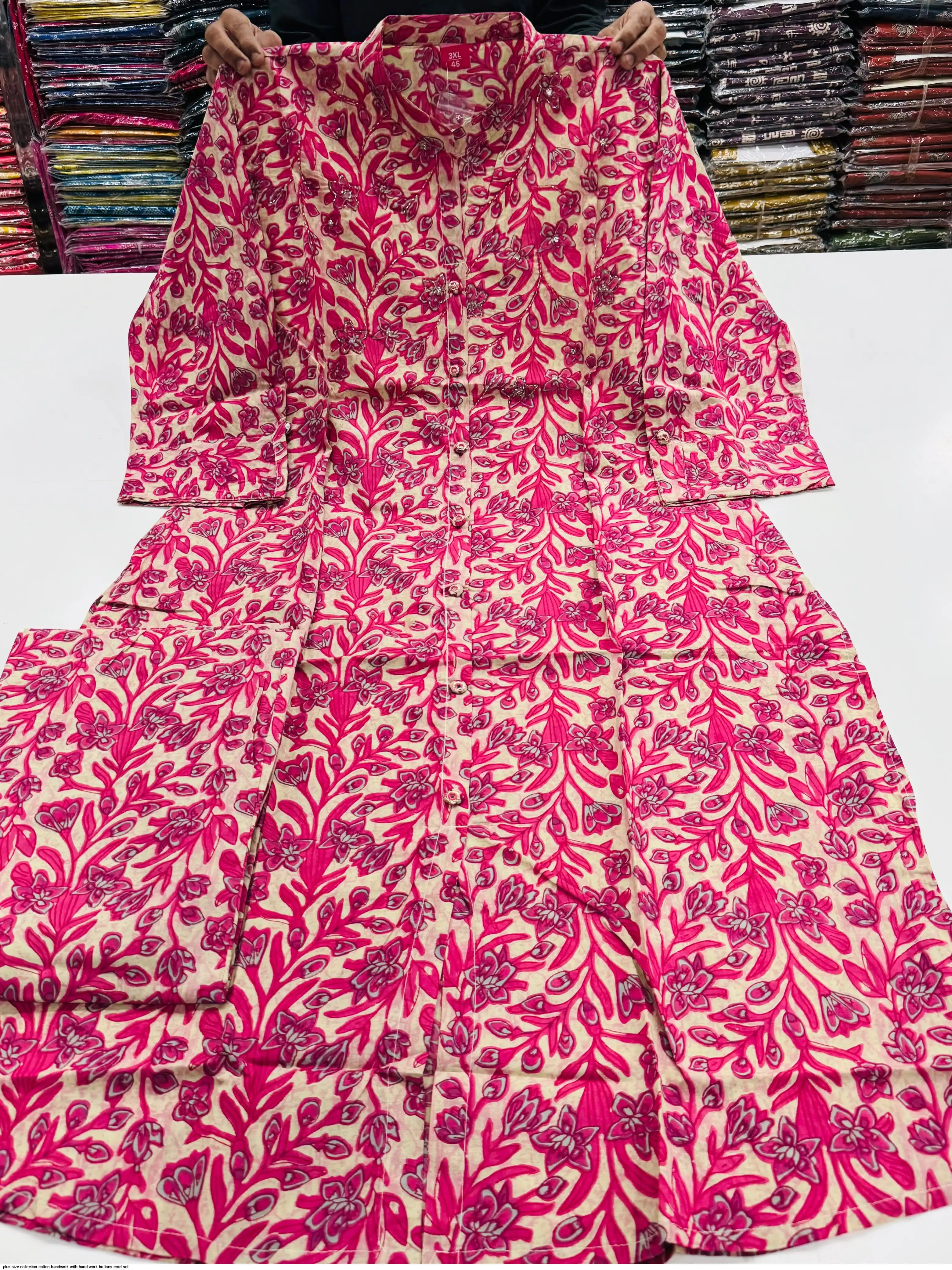 PLUS SIZE COLLECTION COTTON HANDWORK WITH HAND WORK BUTTONS CORD SET C
