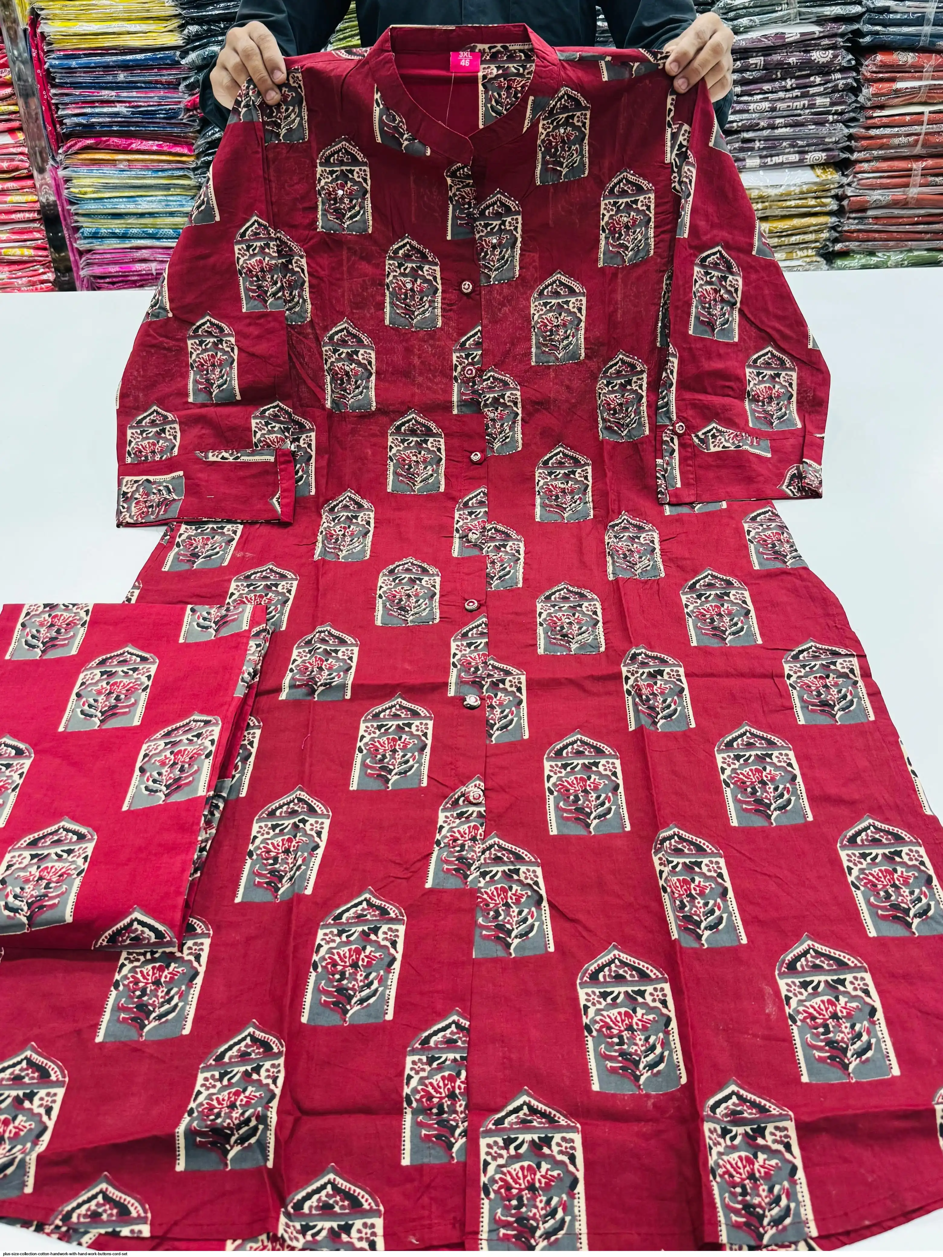 PLUS SIZE COLLECTION COTTON HANDWORK WITH HAND WORK BUTTONS CORD SET G