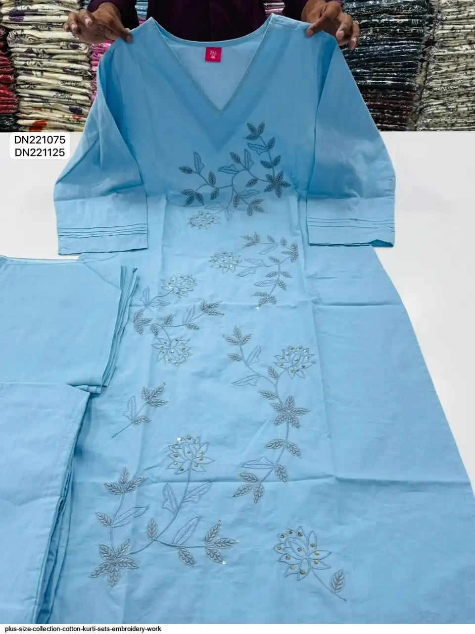 PLUS SIZE COLLECTION COTTON KURTI SETS EMBROIDERY WORK A
