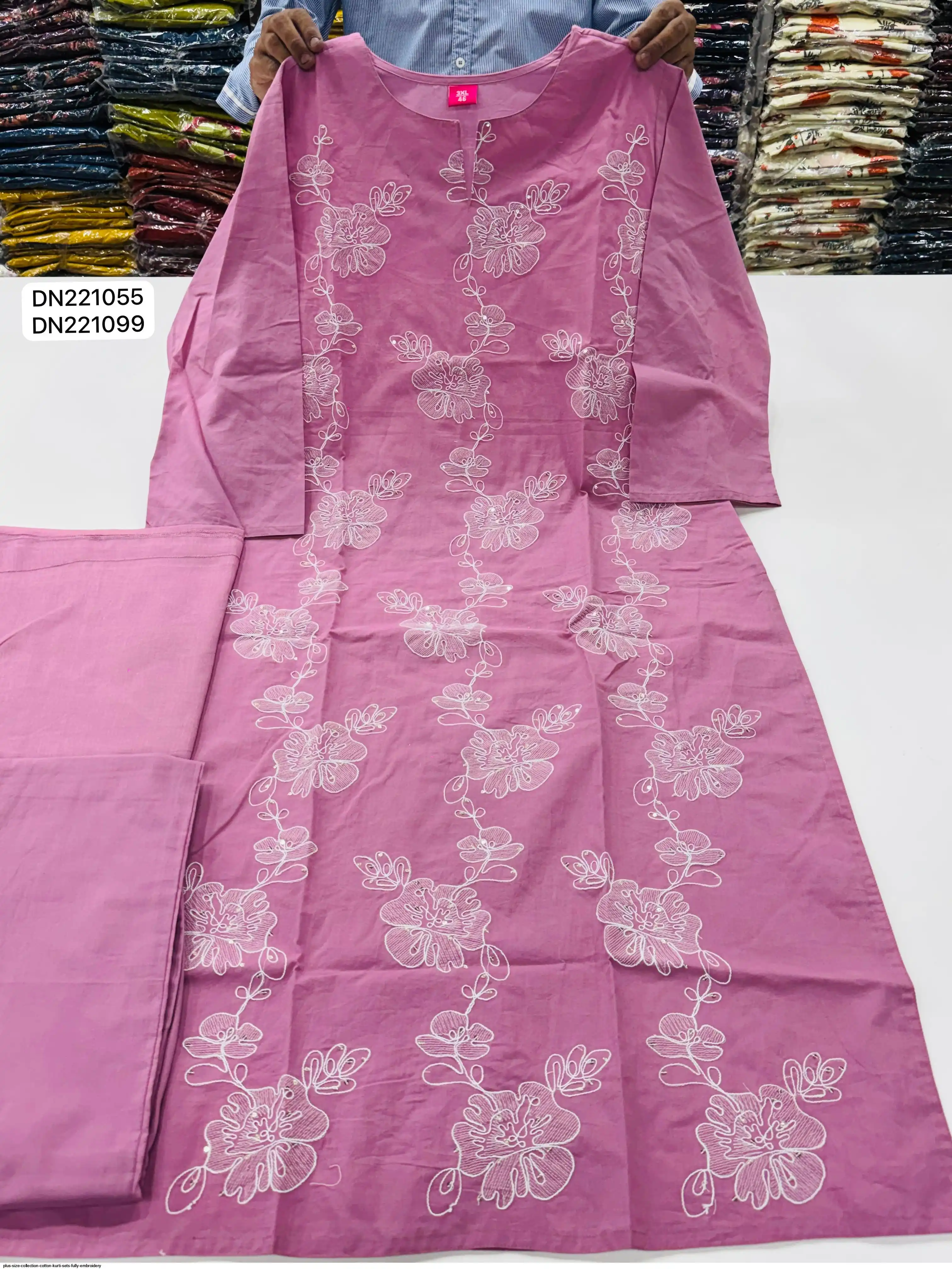 PLUS SIZE COLLECTION COTTON KURTI SETS FULLY EMBROIDERY A