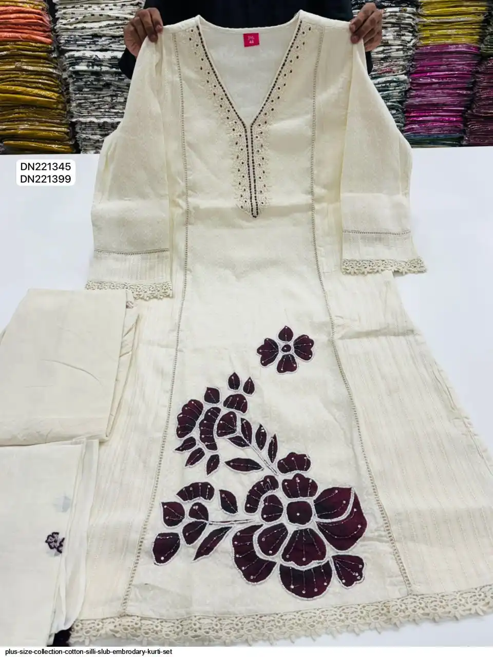 PLUS SIZE COLLECTION COTTON SILLI SLUB EMBRODARY KURTI SET B