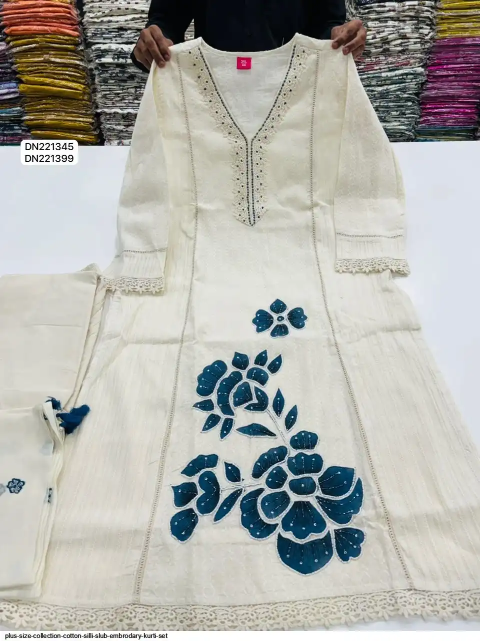 PLUS SIZE COLLECTION COTTON SILLI SLUB EMBRODARY KURTI SET A