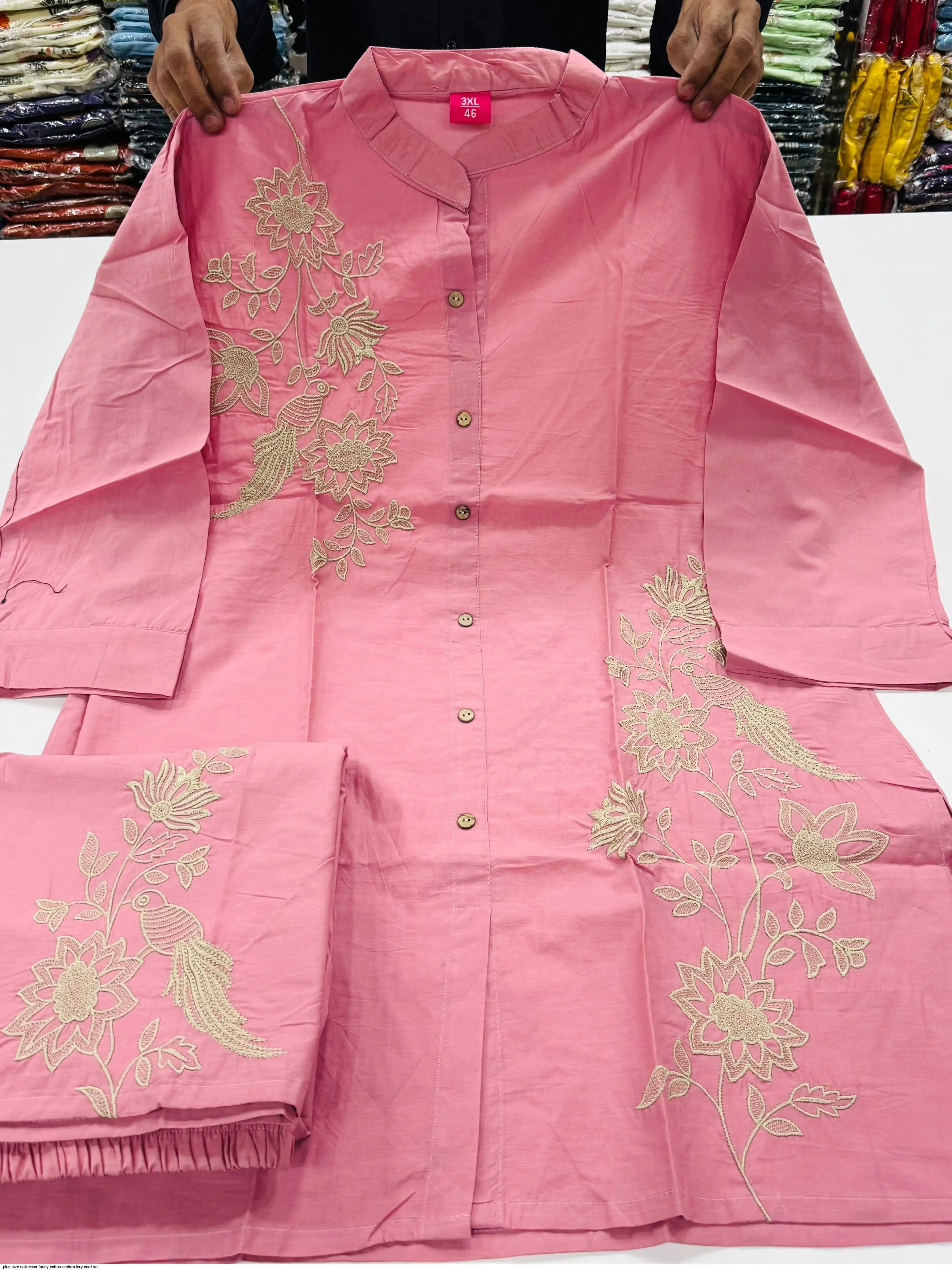 PLUS SIZE COLLECTION FANCY COTTON EMBROIDERY CORD SET A