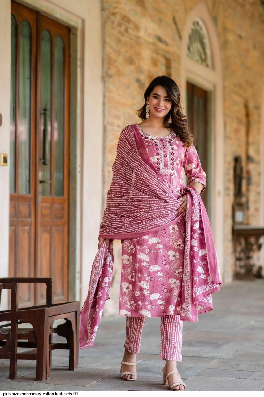 plus size EMBROIDARY COTTON kurti SETS 01