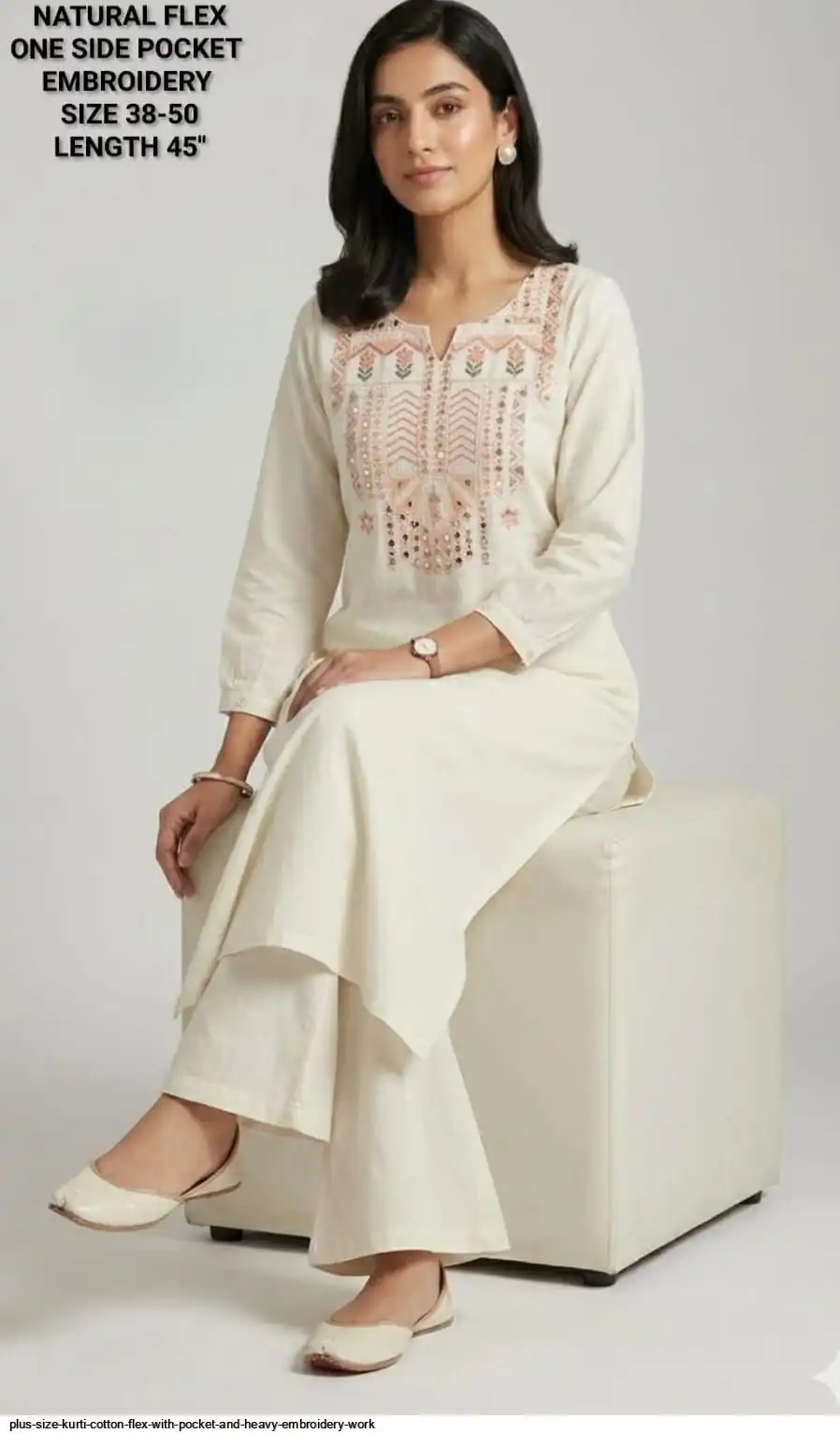 PLUS SIZE KURTI COTTON FLEX WITH POCKET AND HEAVY EMBROIDERY WORK A