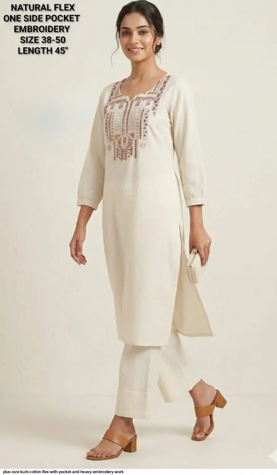 PLUS SIZE KURTI COTTON FLEX WITH POCKET AND HEAVY EMBROIDERY WORK C