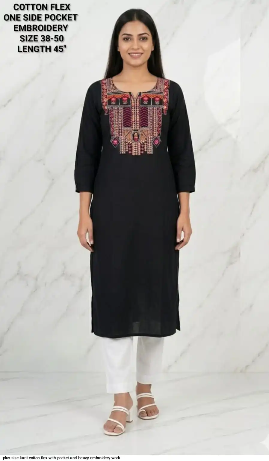 PLUS SIZE KURTI COTTON FLEX WITH POCKET AND HEAVY EMBROIDERY WORK B