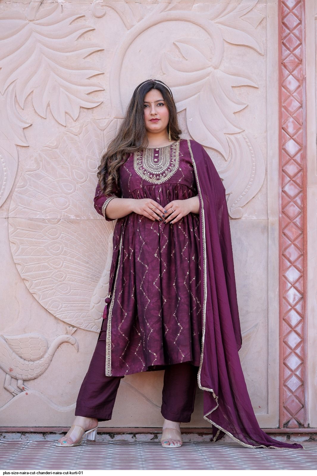 PLUS SIZE NAIRA CUT CHANDERI NAIRA CUT KURTI 01