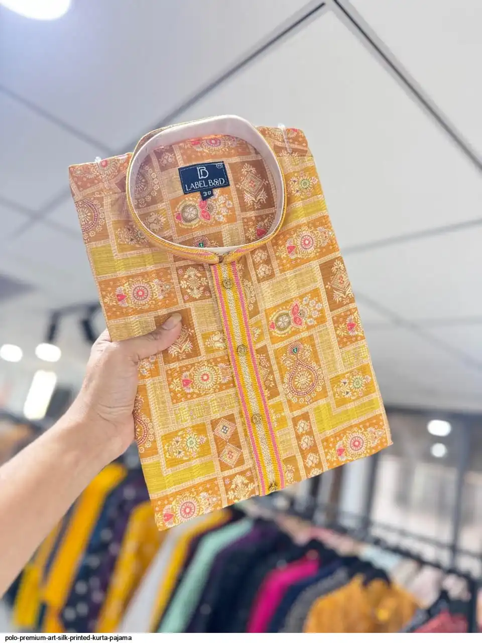 POLO PREMIUM ART SILK PRINTED KURTA PAJAMA D