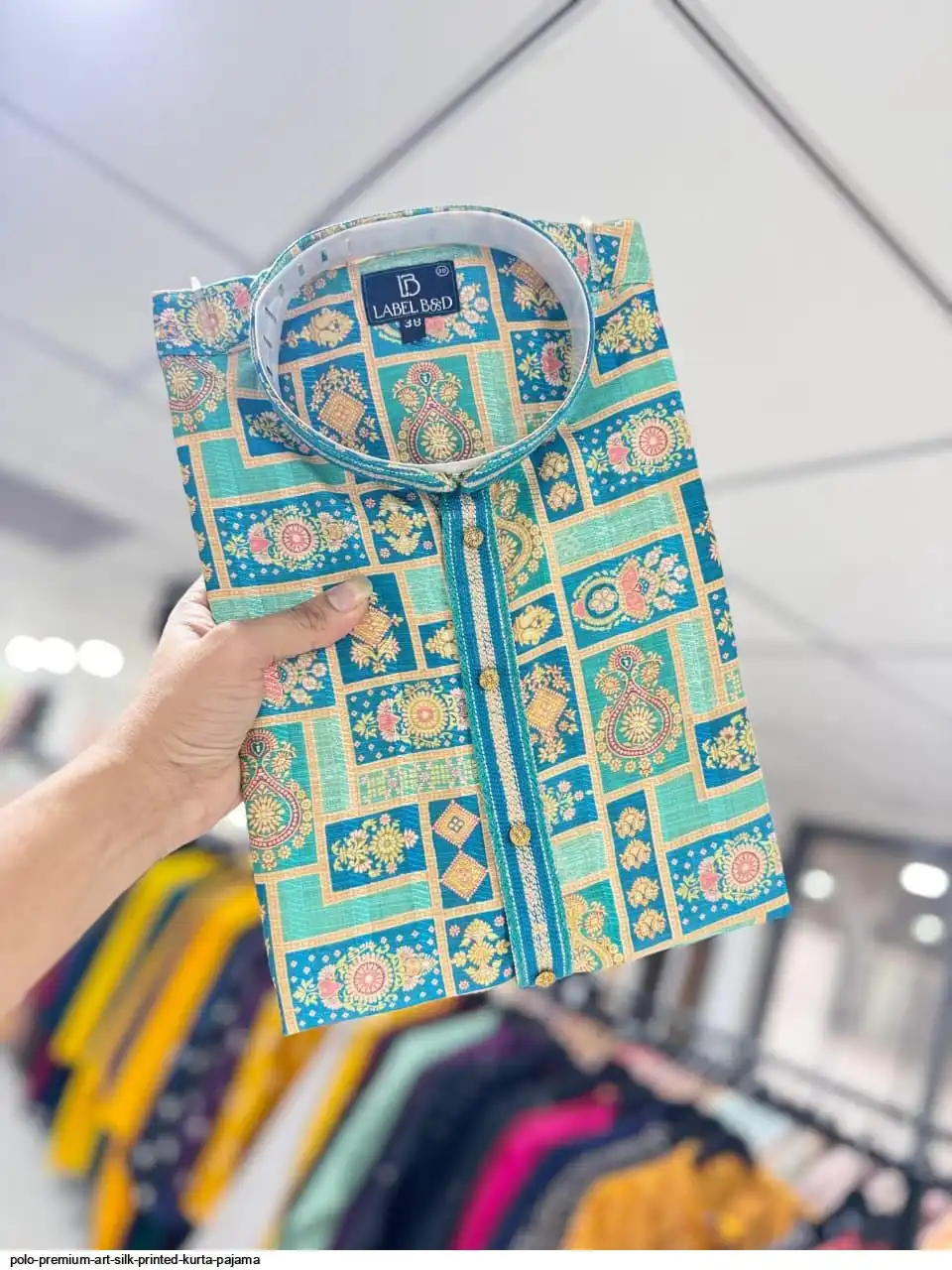 POLO PREMIUM ART SILK PRINTED KURTA PAJAMA C