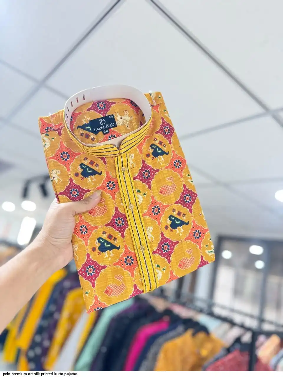 POLO PREMIUM ART SILK PRINTED KURTA PAJAMA E
