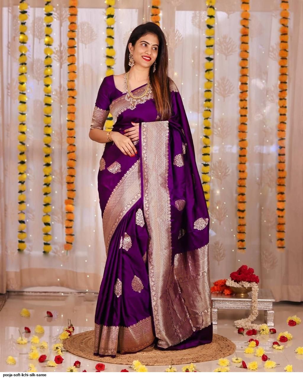 POOJA SOFT LICHI SILK SAREE