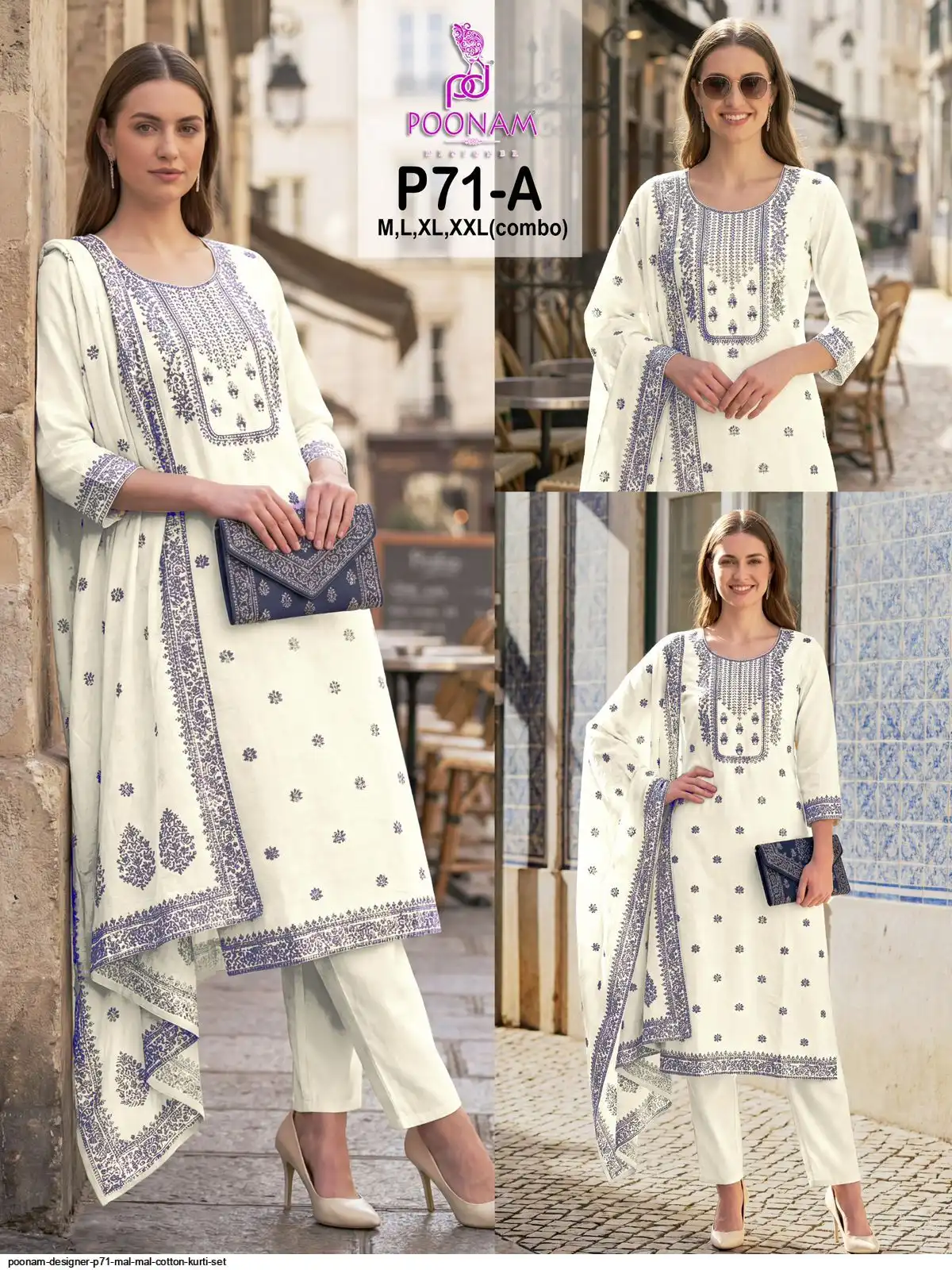 POONAM DESIGNER P71 MAL MAL COTTON KURTI SET B