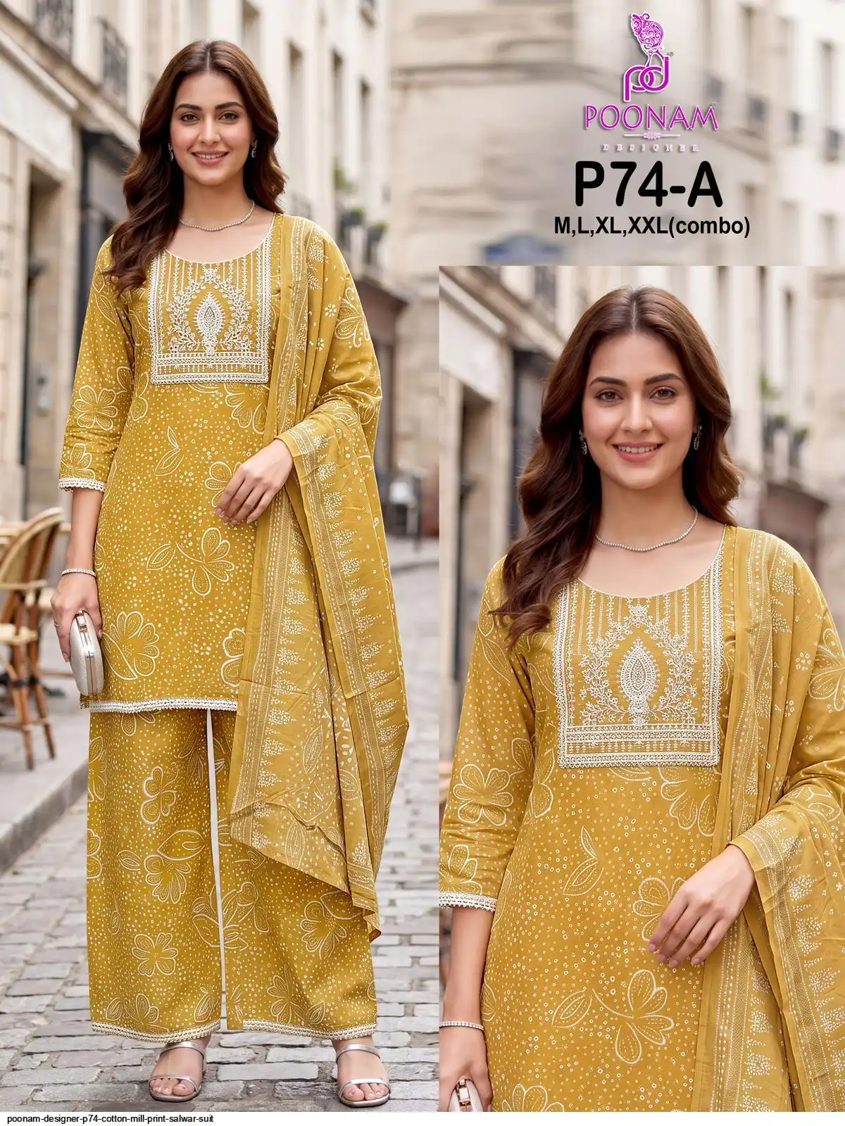 POONAM DESIGNER P74 COTTON MILL PRINT SALWAR SUIT A
