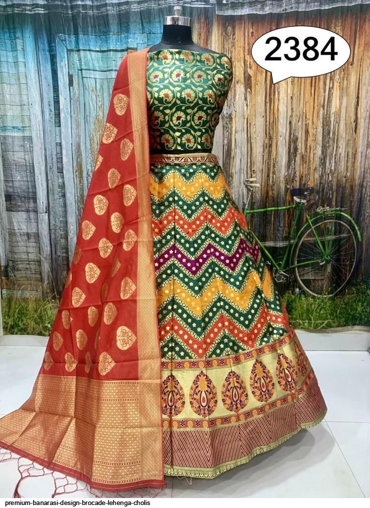 Neeru'S Pista Green Color Banaras Fabric Lehenga Choli – neerus-india