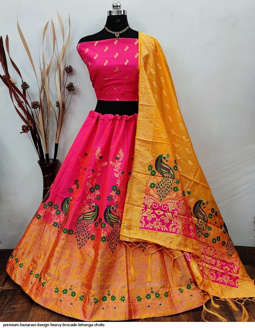 Buy Yellow Silk Blend Embroidery Floral Brocade Lehenga Set For Girls by  Saka Designs Online at Aza Fashions.