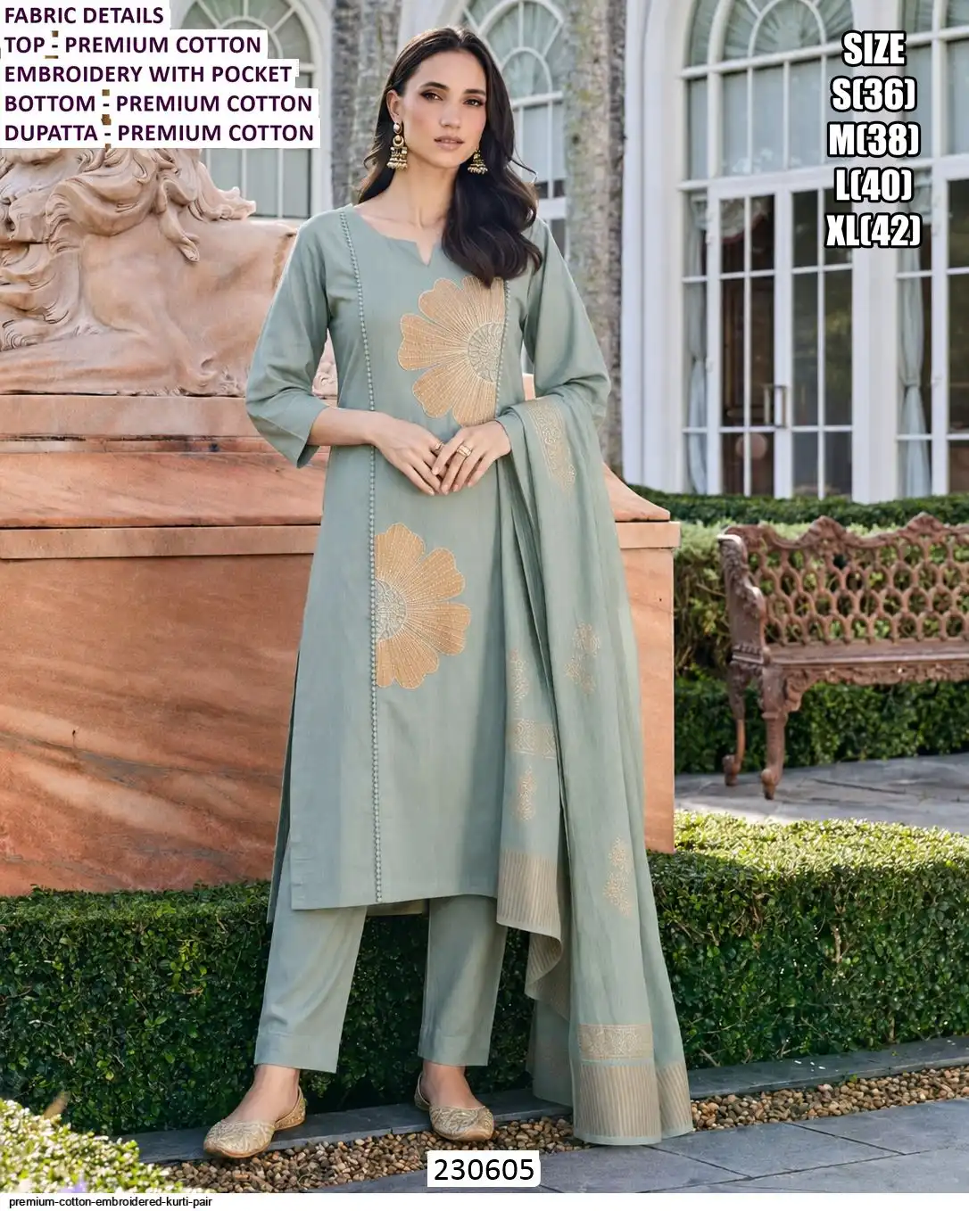 PREMIUM COTTON EMBROIDERED KURTI PAIR 230605