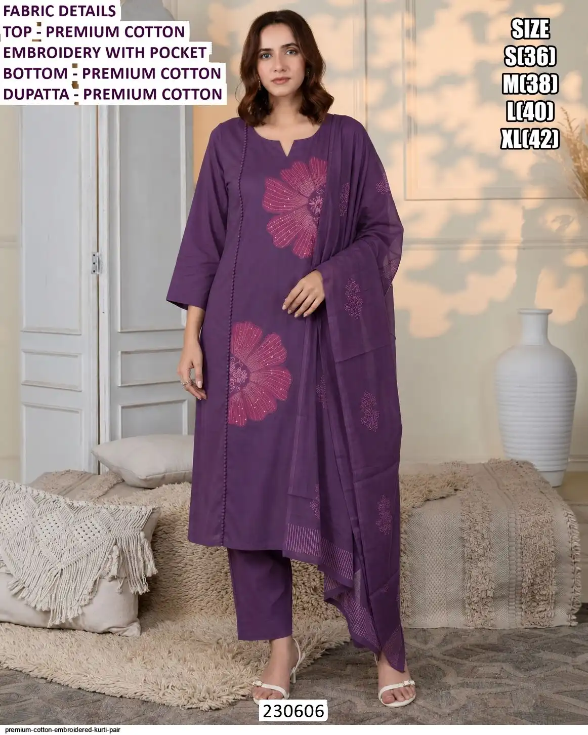 PREMIUM COTTON EMBROIDERED KURTI PAIR 230606