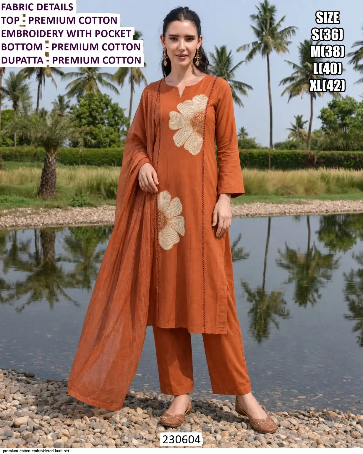 PREMIUM COTTON EMBROIDERED KURTI SET A