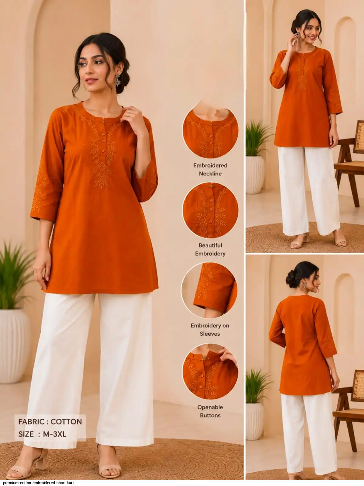 PREMIUM COTTON EMBROIDERED SHORT KURTI C