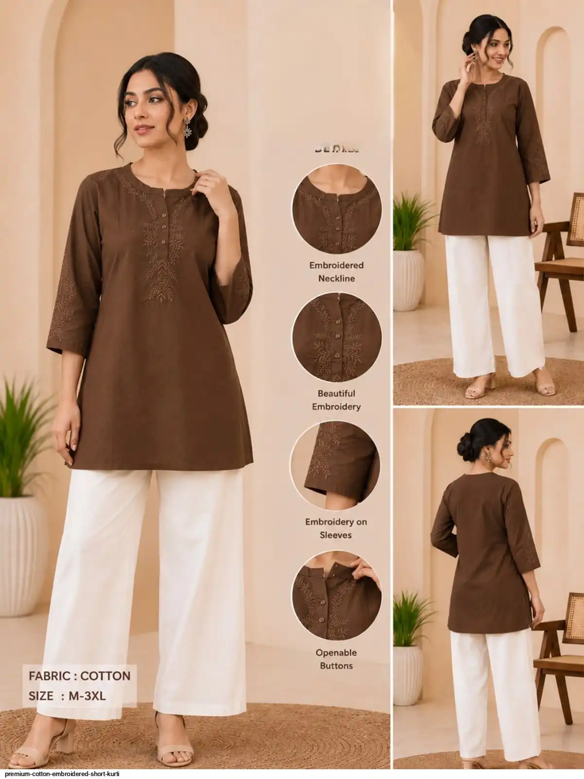 PREMIUM COTTON EMBROIDERED SHORT KURTI A