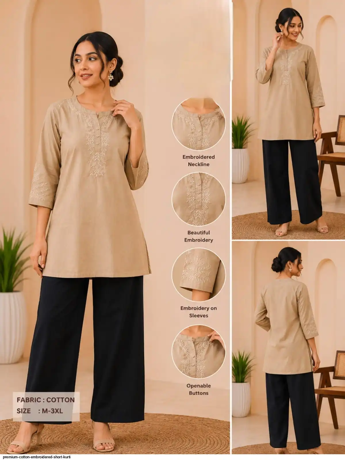 PREMIUM COTTON EMBROIDERED SHORT KURTI E