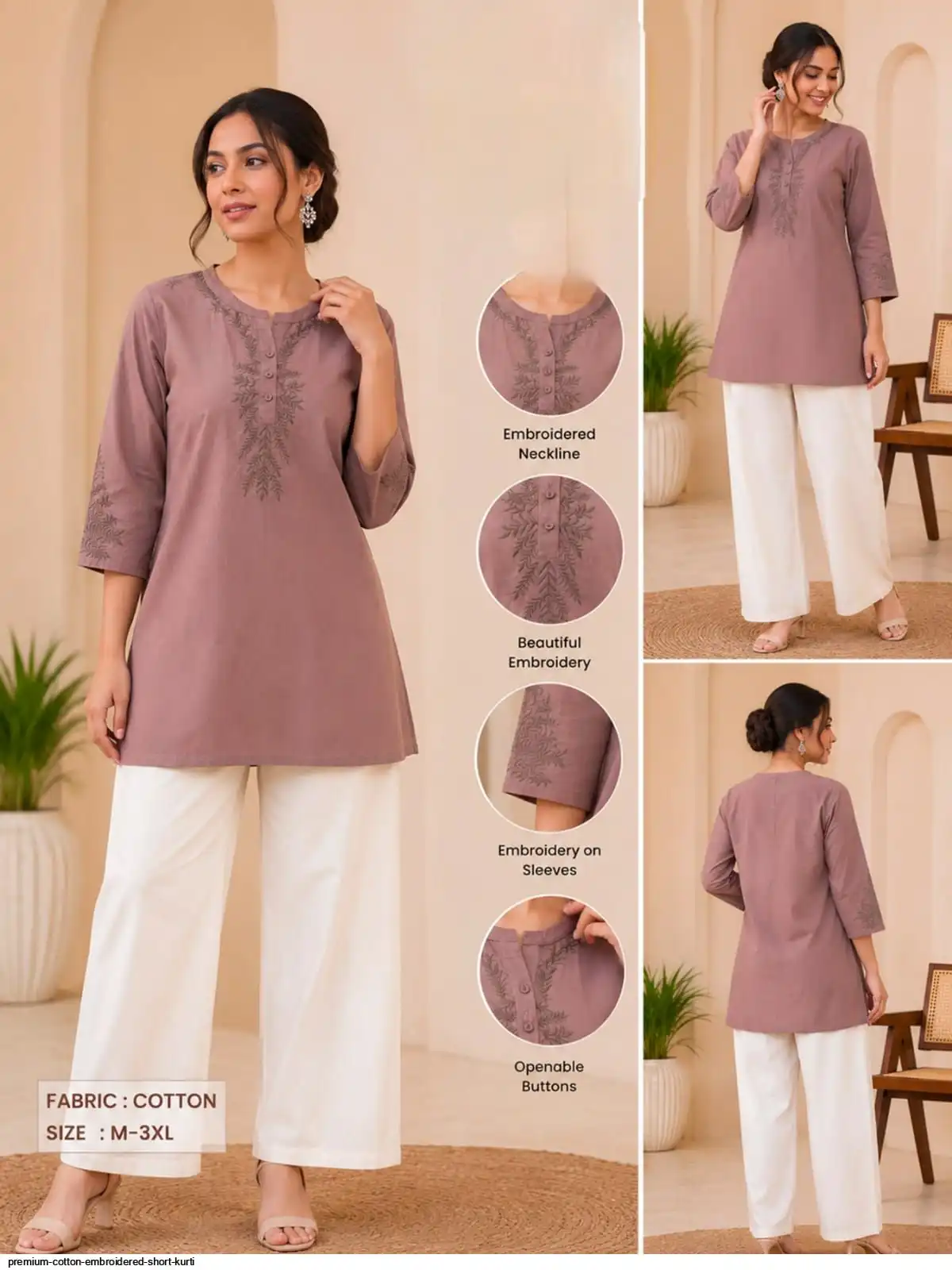 PREMIUM COTTON EMBROIDERED SHORT KURTI B