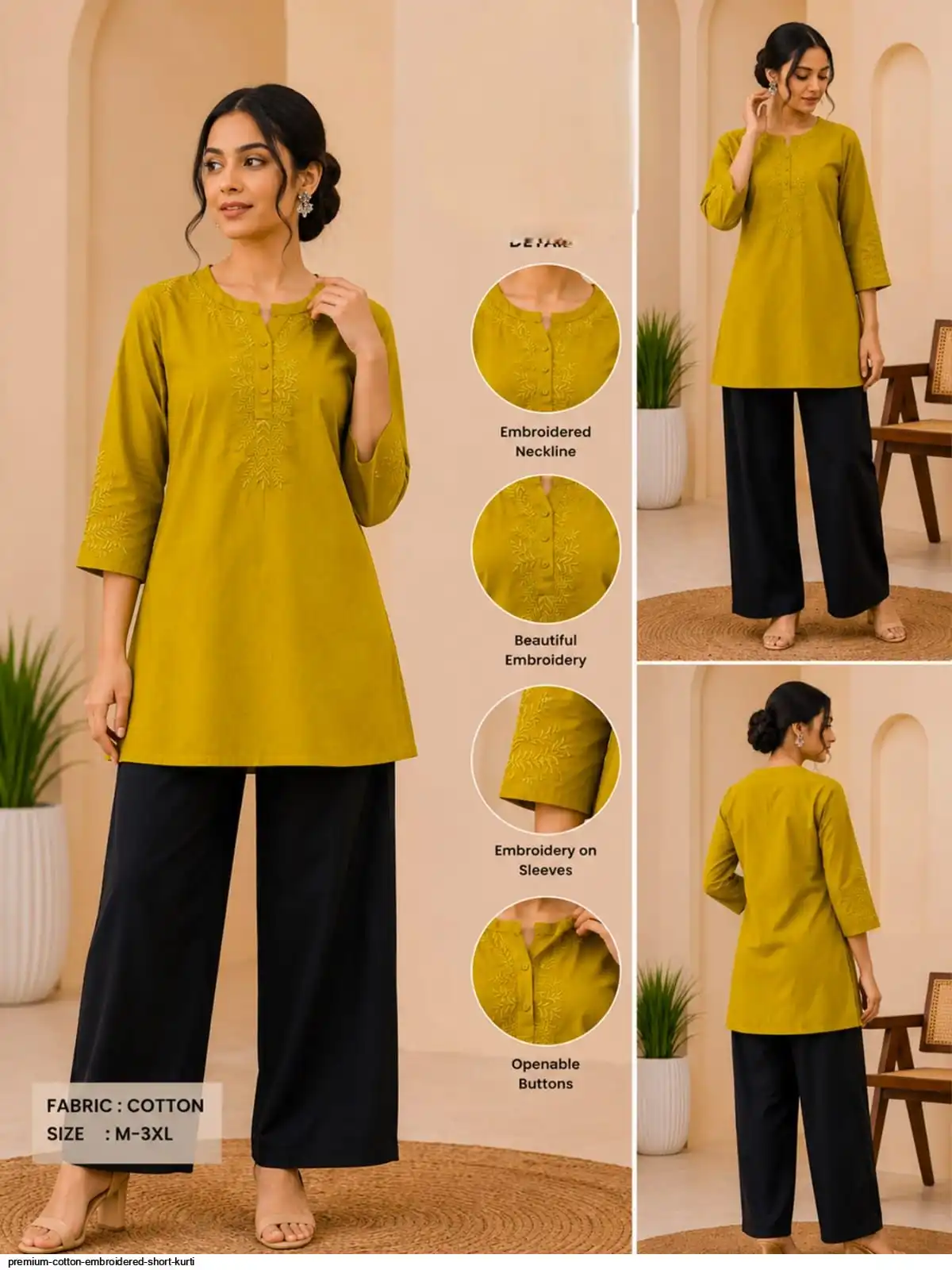 PREMIUM COTTON EMBROIDERED SHORT KURTI D