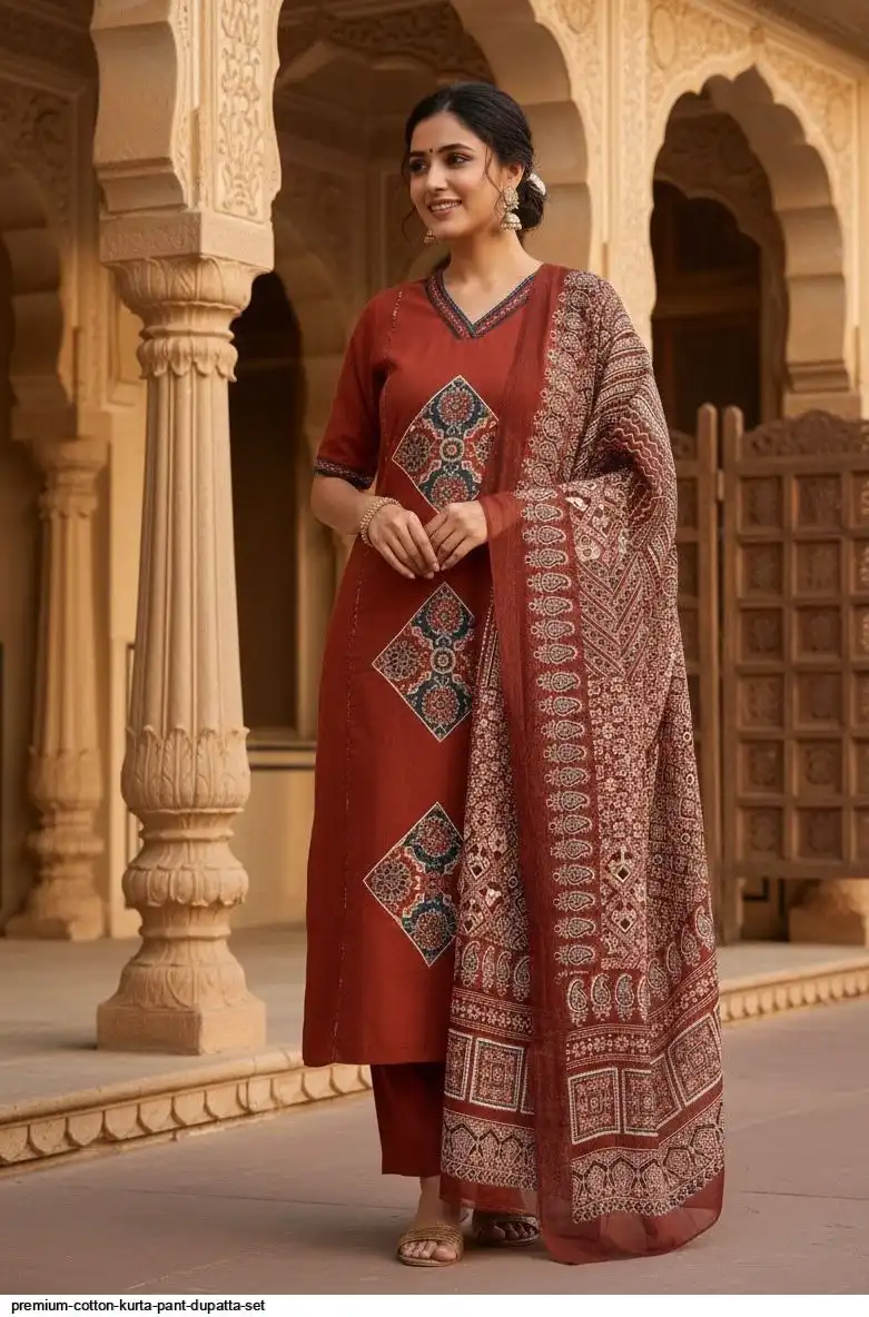 PREMIUM COTTON KURTA PANT DUPATTA SET B
