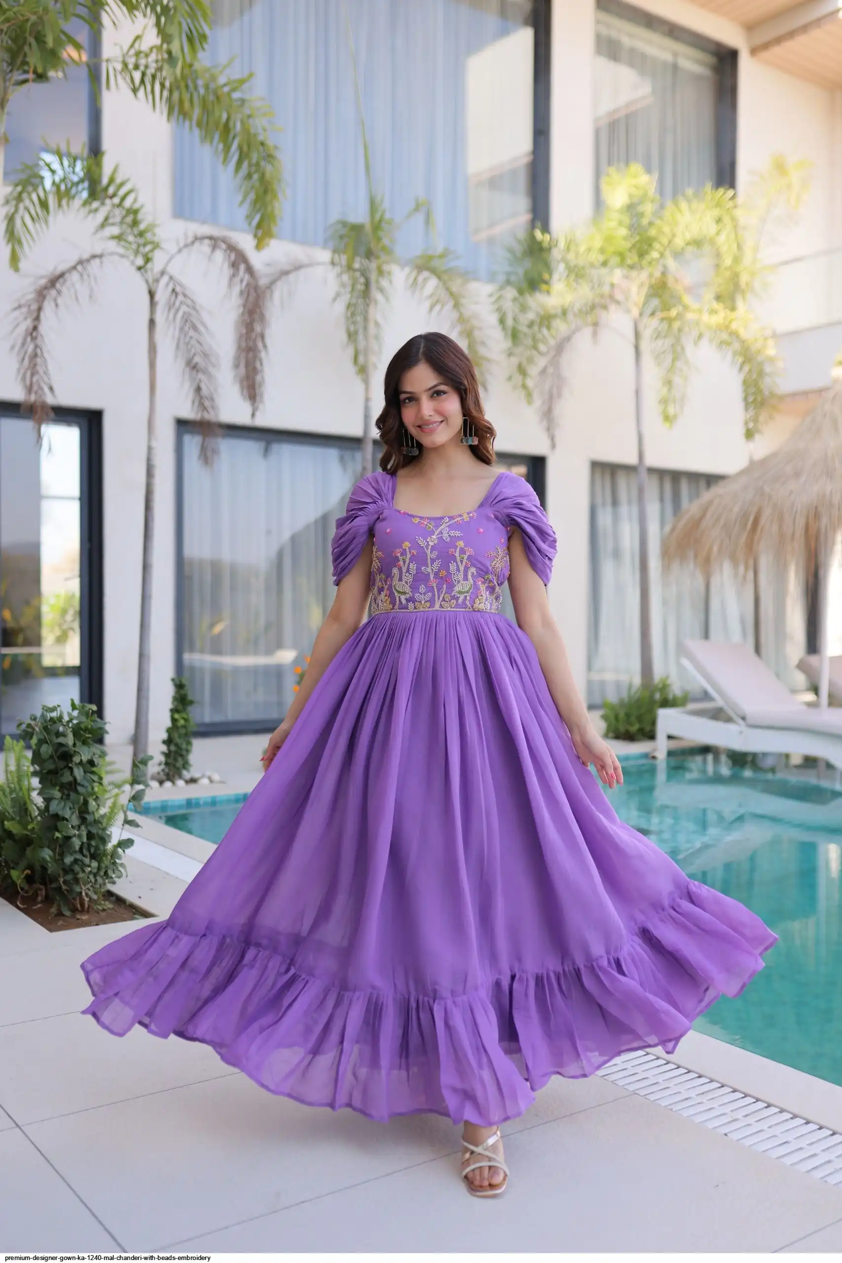PREMIUM DESIGNER GOWN KA 1240 MAL CHANDERI WITH BEADS EMBROIDERY 2
