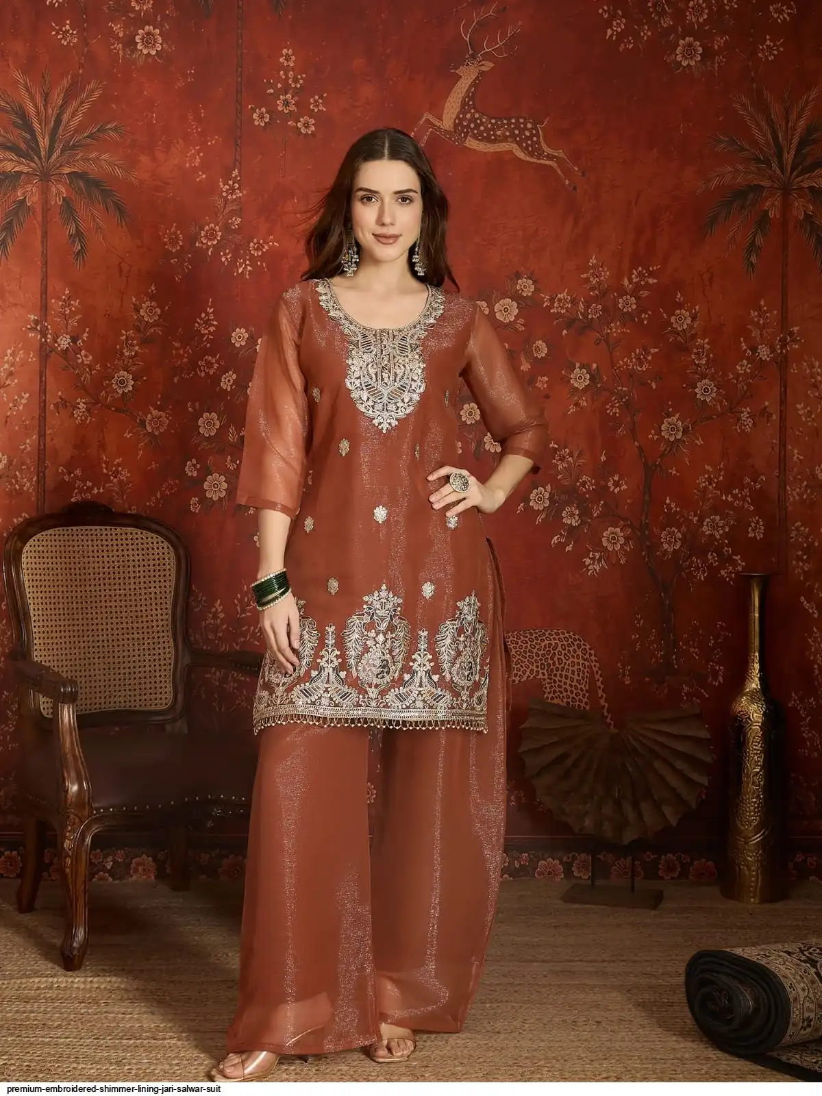 PREMIUM EMBROIDERED SHIMMER LINING JARI SALWAR SUIT A
