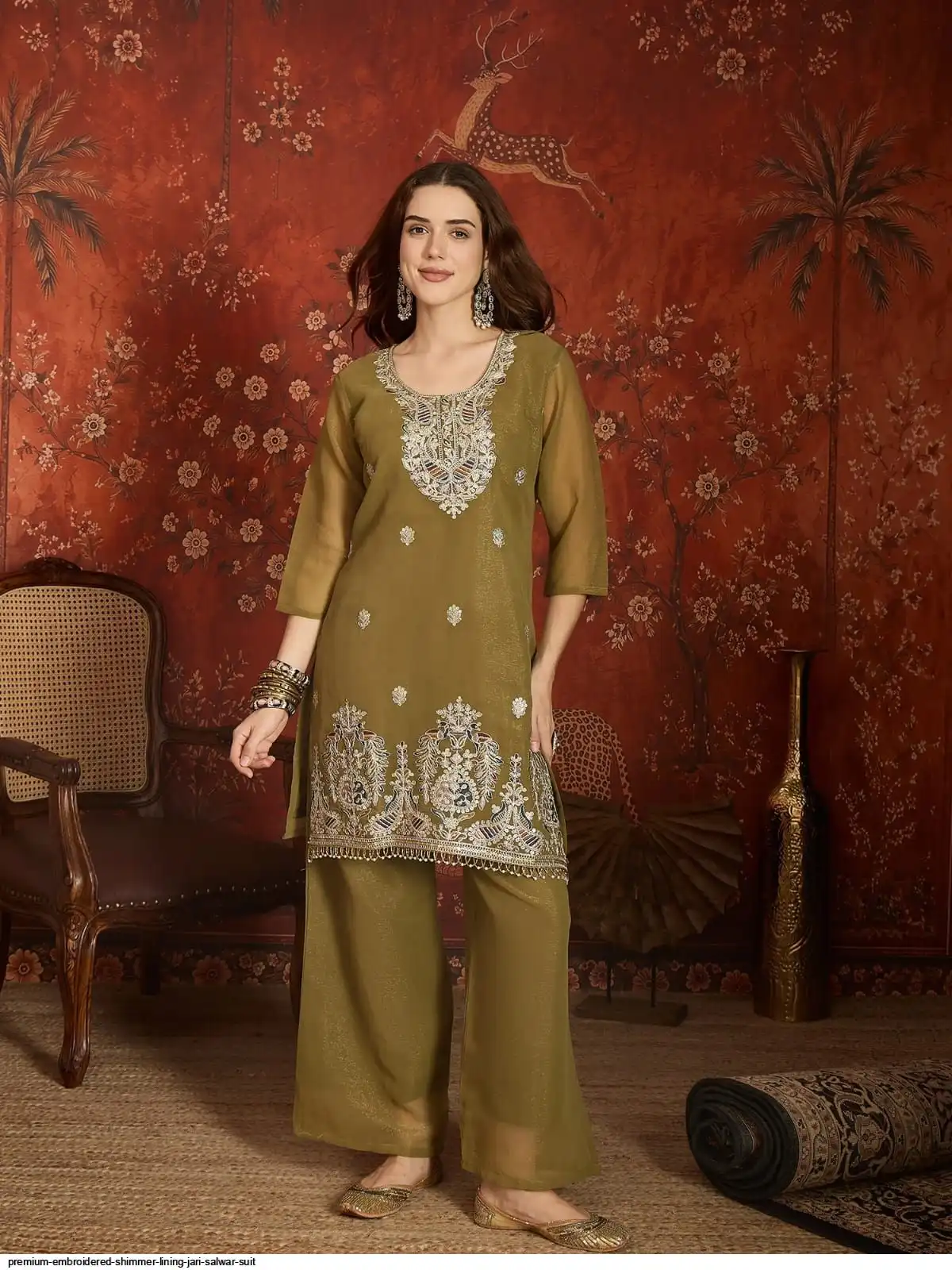 PREMIUM EMBROIDERED SHIMMER LINING JARI SALWAR SUIT B