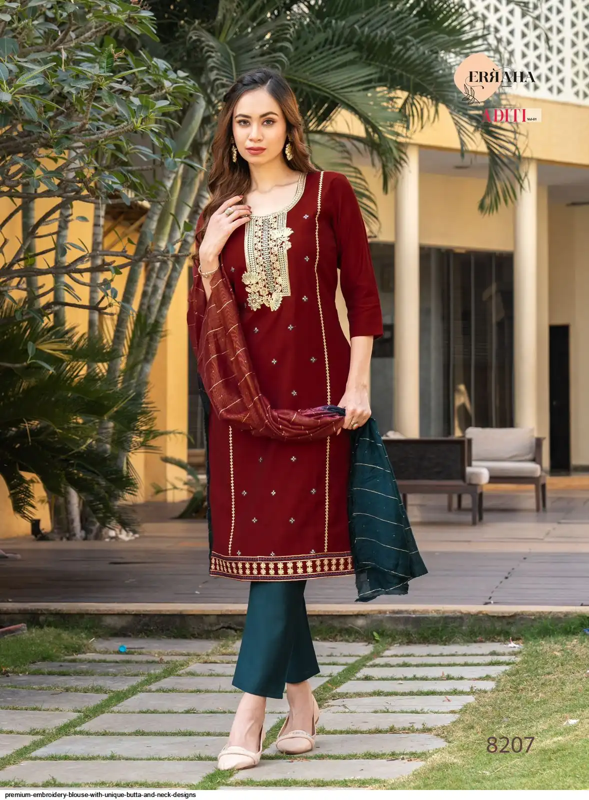 PREMIUM EMBROIDERY BLOUSE WITH UNIQUE BUTTA AND NECK DESIGNS 2