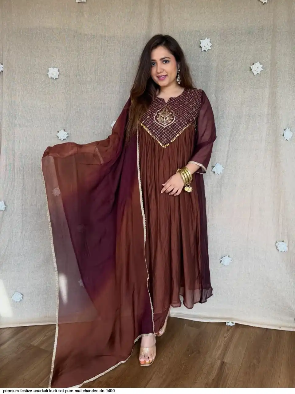 PREMIUM FESTIVE ANARKALI KURTI SET PURE MAL CHANDERI DN 1400 A