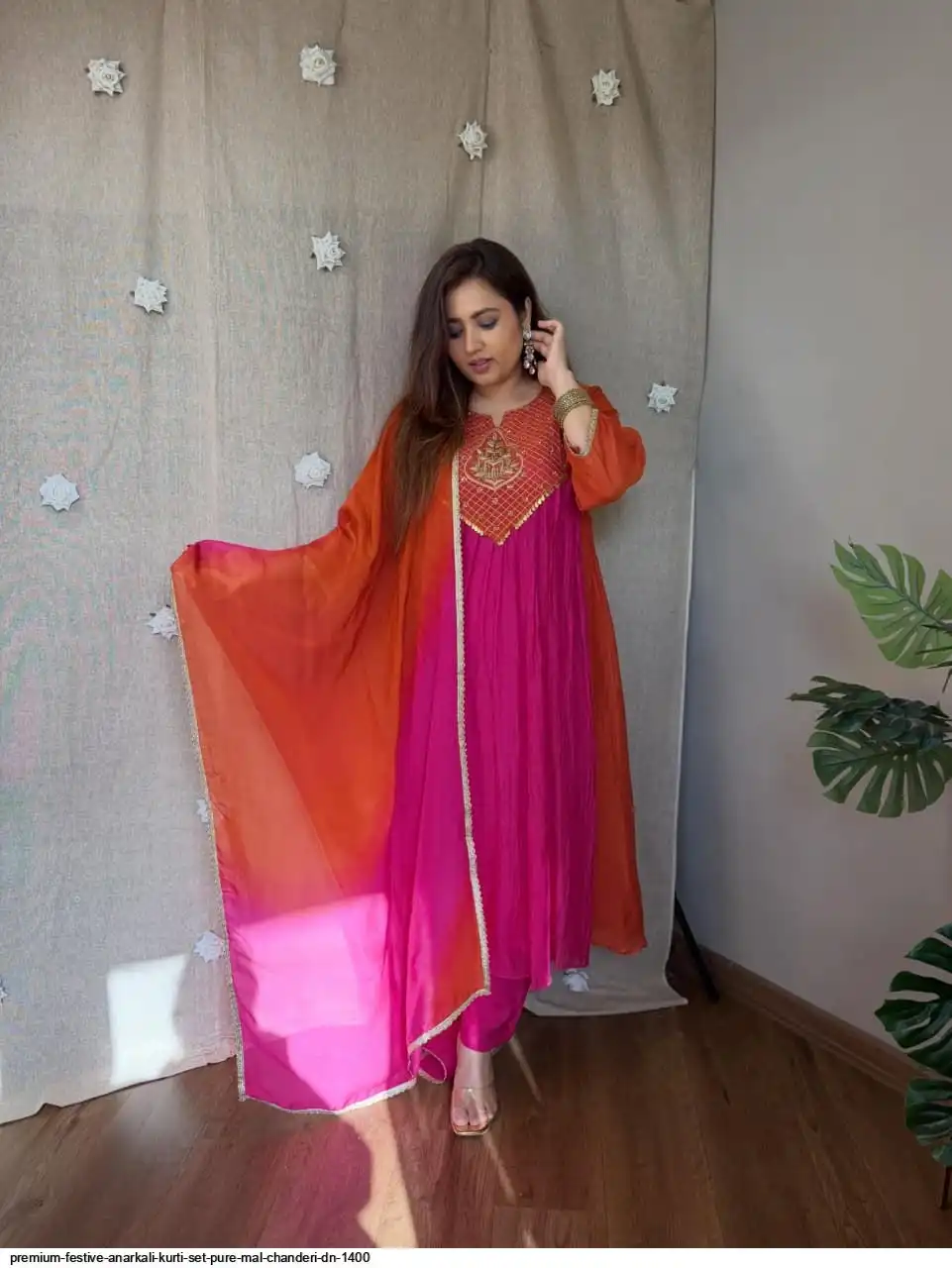 PREMIUM FESTIVE ANARKALI KURTI SET PURE MAL CHANDERI DN 1400 B