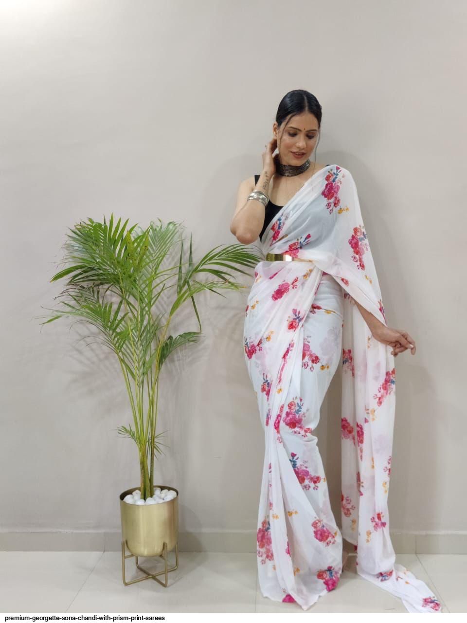 PREMIUM GEORGETTE SONA CHANDI WITH PRISM PRINT SAREES K
