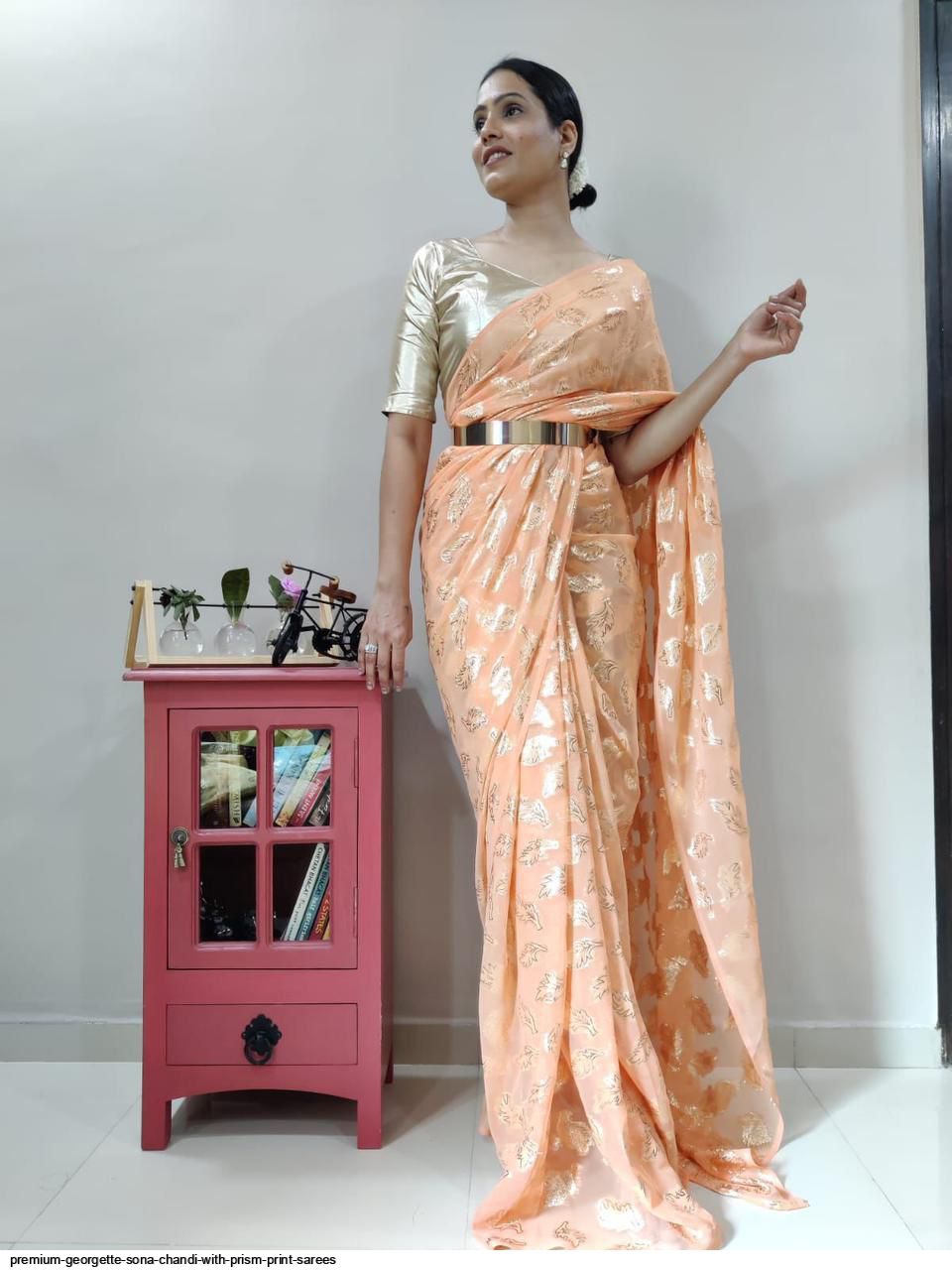 PREMIUM GEORGETTE SONA CHANDI WITH PRISM PRINT SAREES R