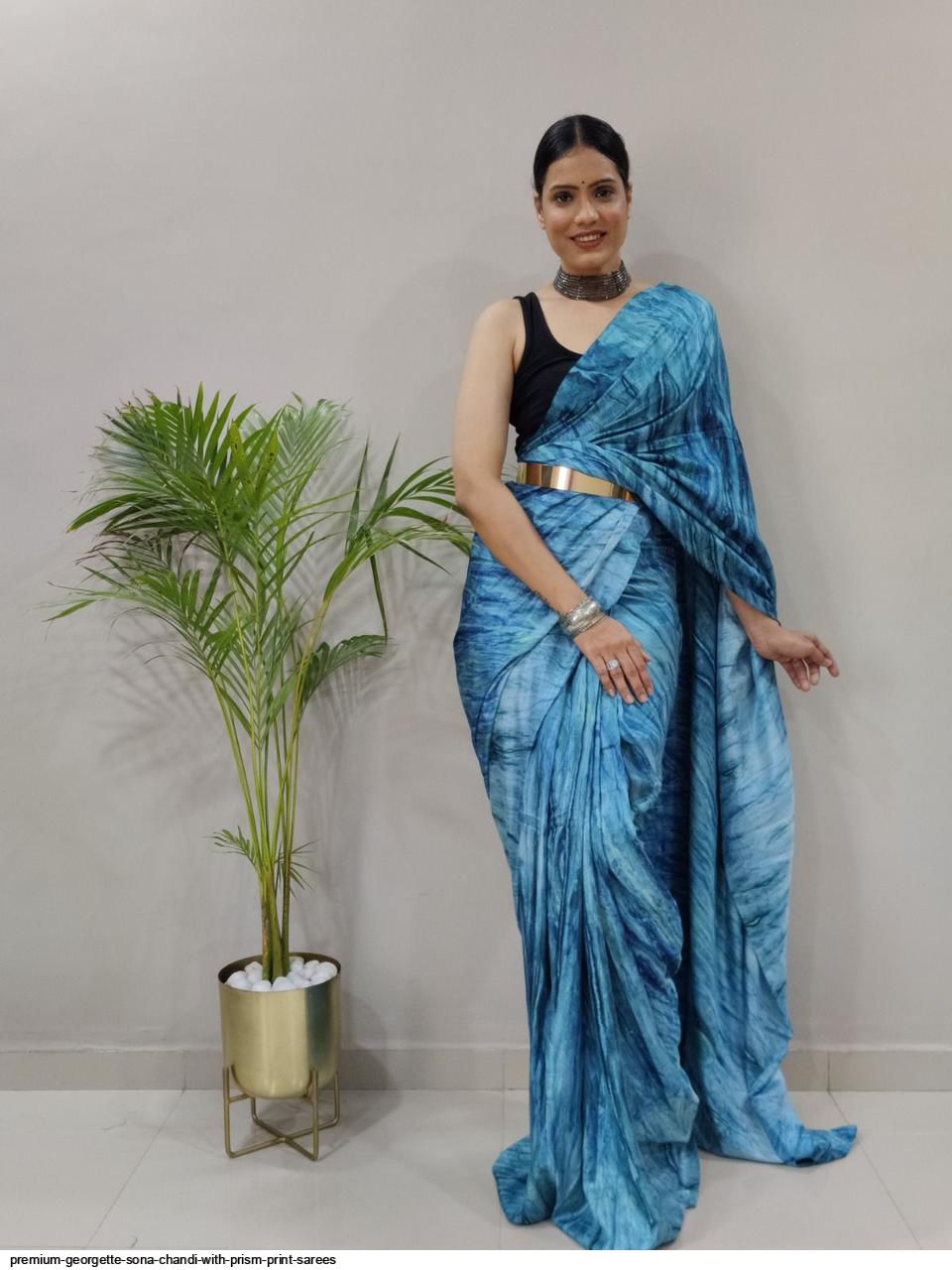 PREMIUM GEORGETTE SONA CHANDI WITH PRISM PRINT SAREES L