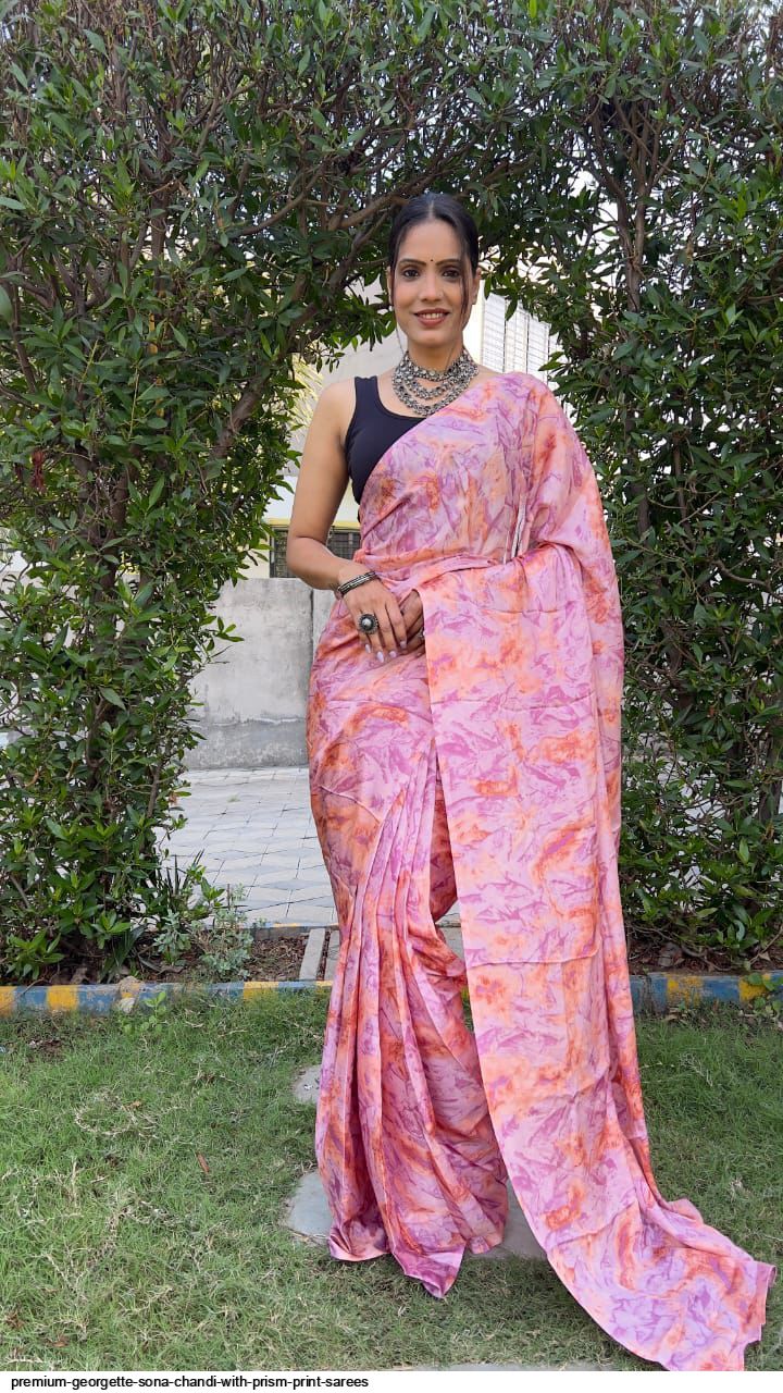 PREMIUM GEORGETTE SONA CHANDI WITH PRISM PRINT SAREES D