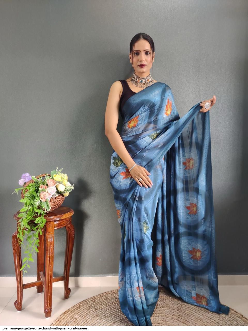 PREMIUM GEORGETTE SONA CHANDI WITH PRISM PRINT SAREES O