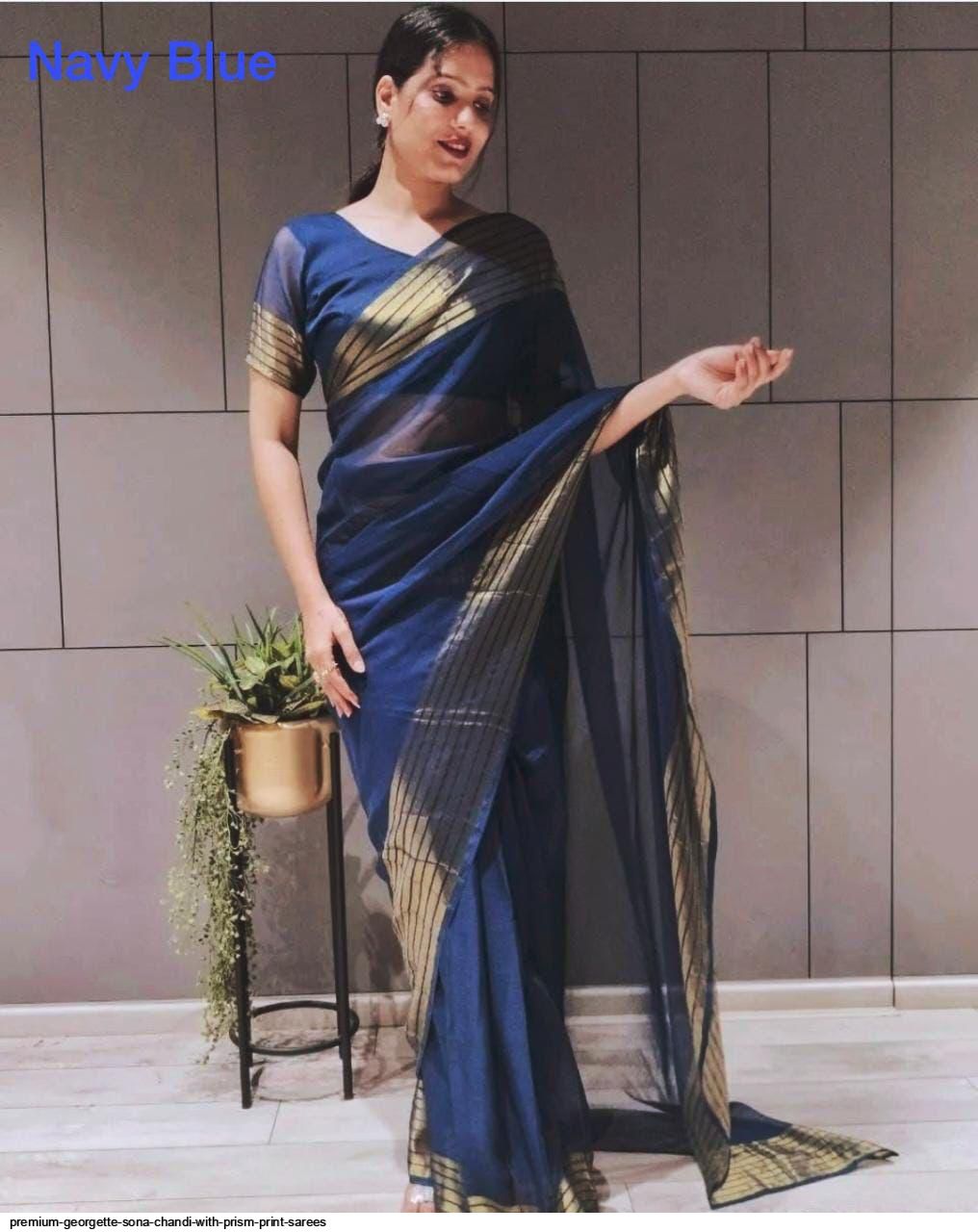 PREMIUM GEORGETTE SONA CHANDI WITH PRISM PRINT SAREES H