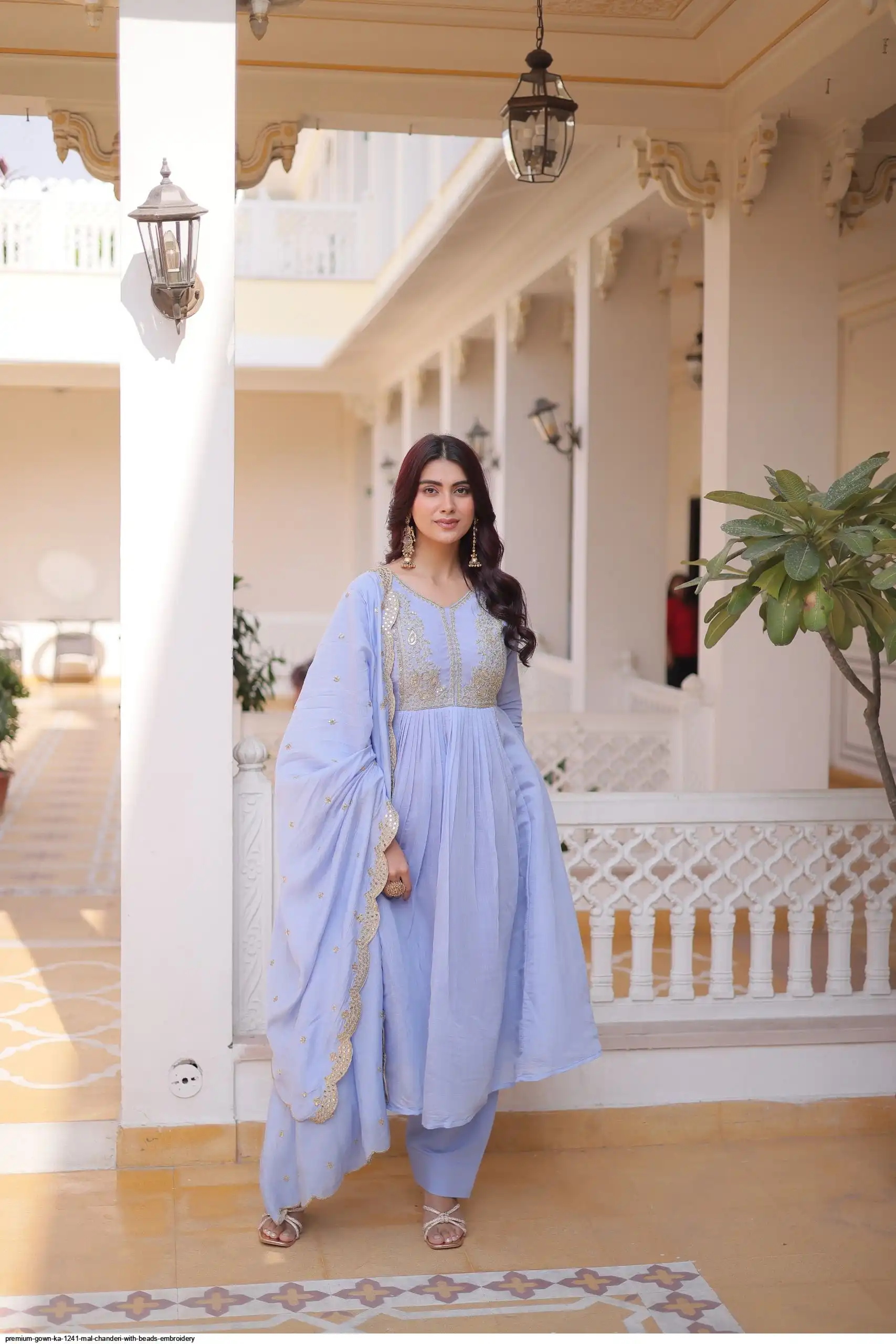 PREMIUM GOWN KA 1241 MAL CHANDERI WITH BEADS EMBROIDERY 1